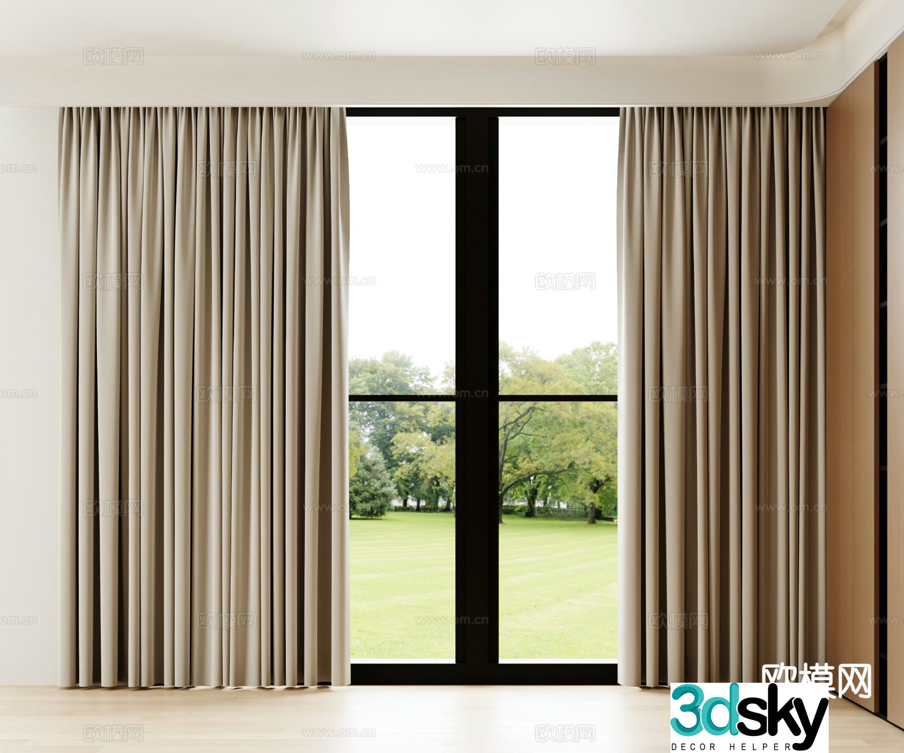 Full blackout curtains plain curtains 3d model