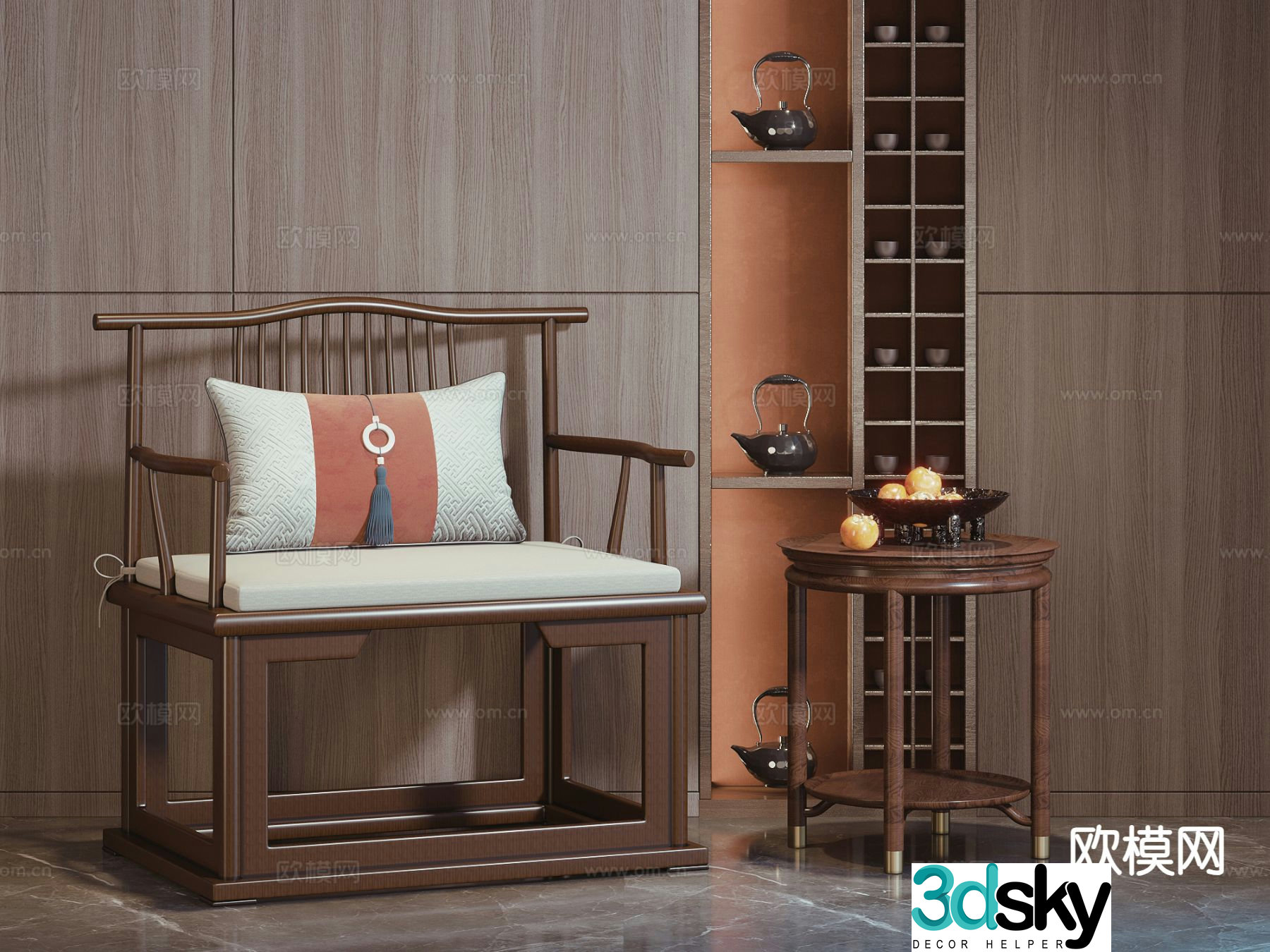 New Chinese style chair official hat chair walnut chair 3d model