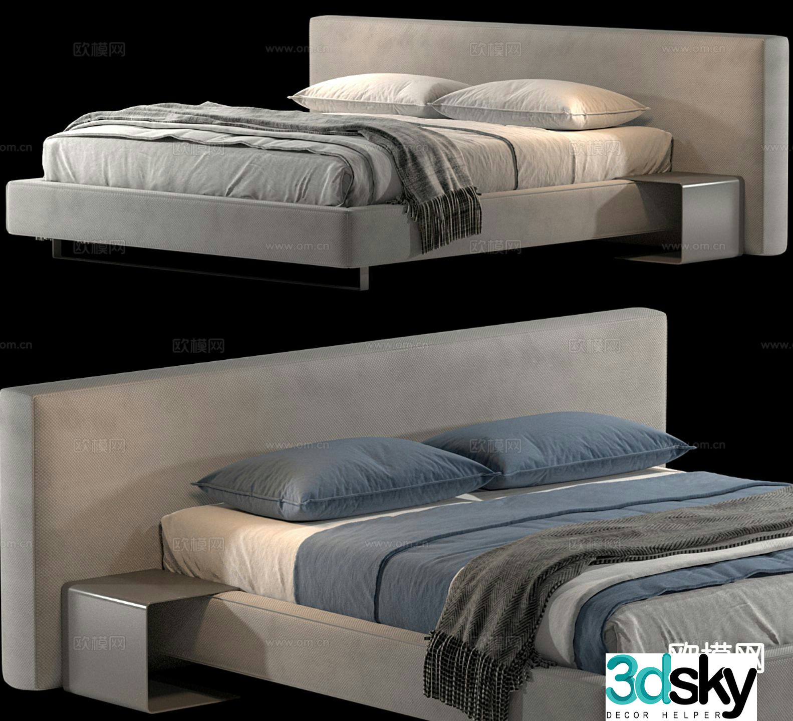 Modern double bed 3d model