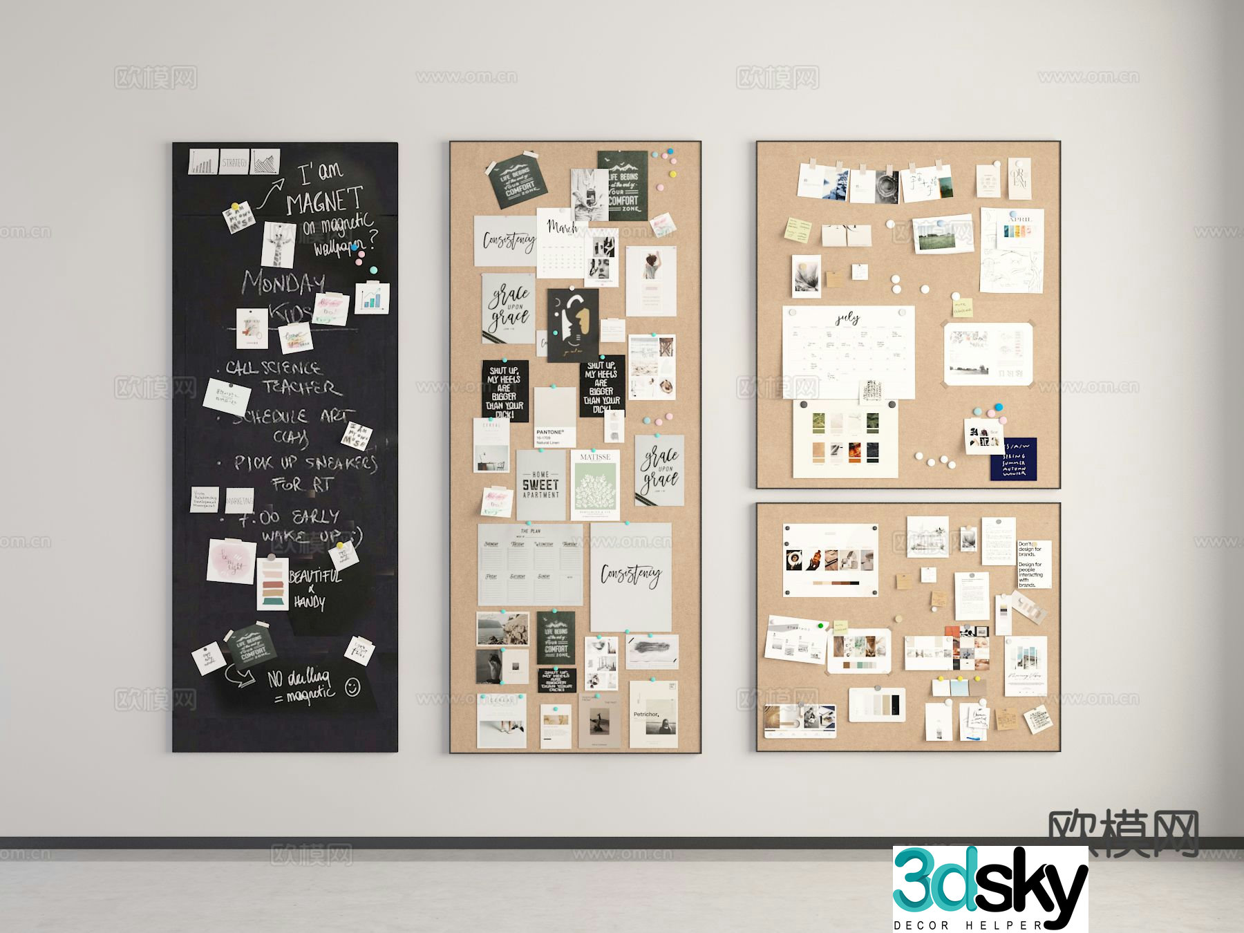 Note board cork board note wall 3d model