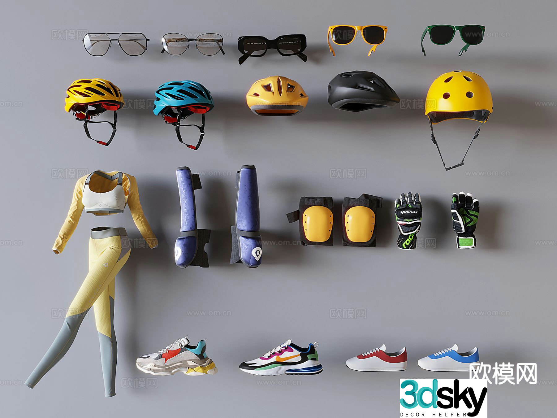 Cycling equipment goggles sportswear protective gear helmet 3d model
