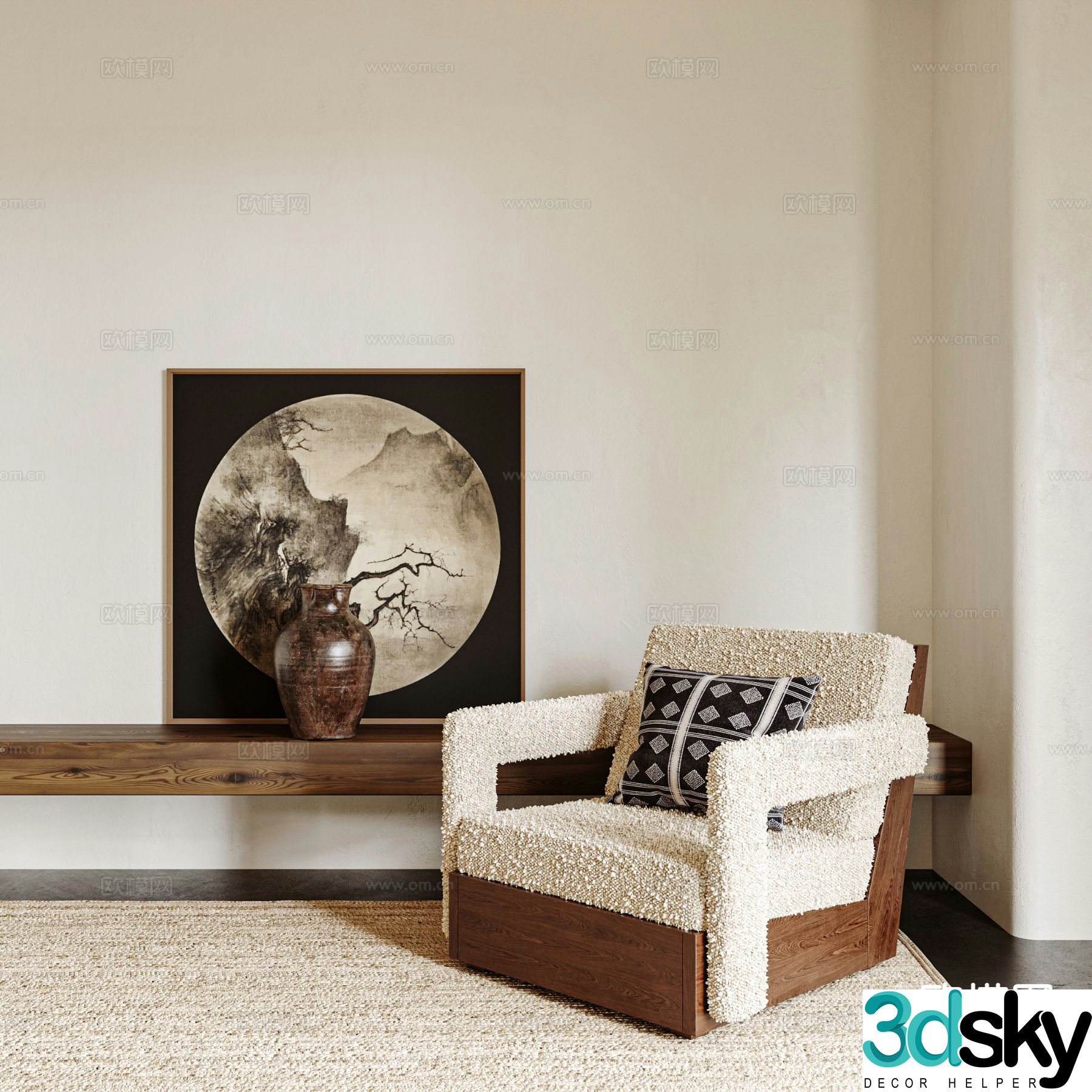 Wabi-sabi style single sofa 3d model