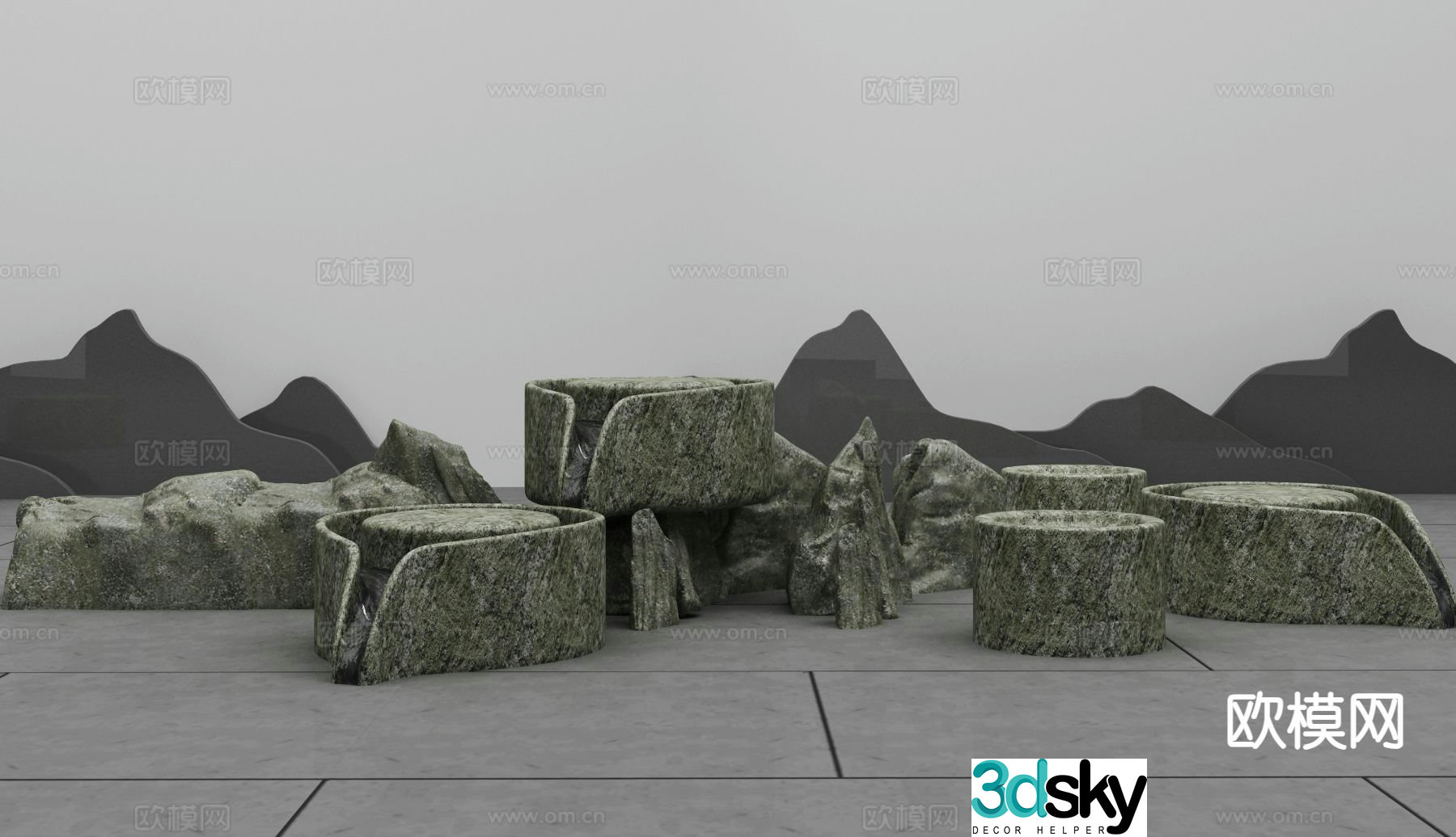 Chinese sketch graphite stone 3d model