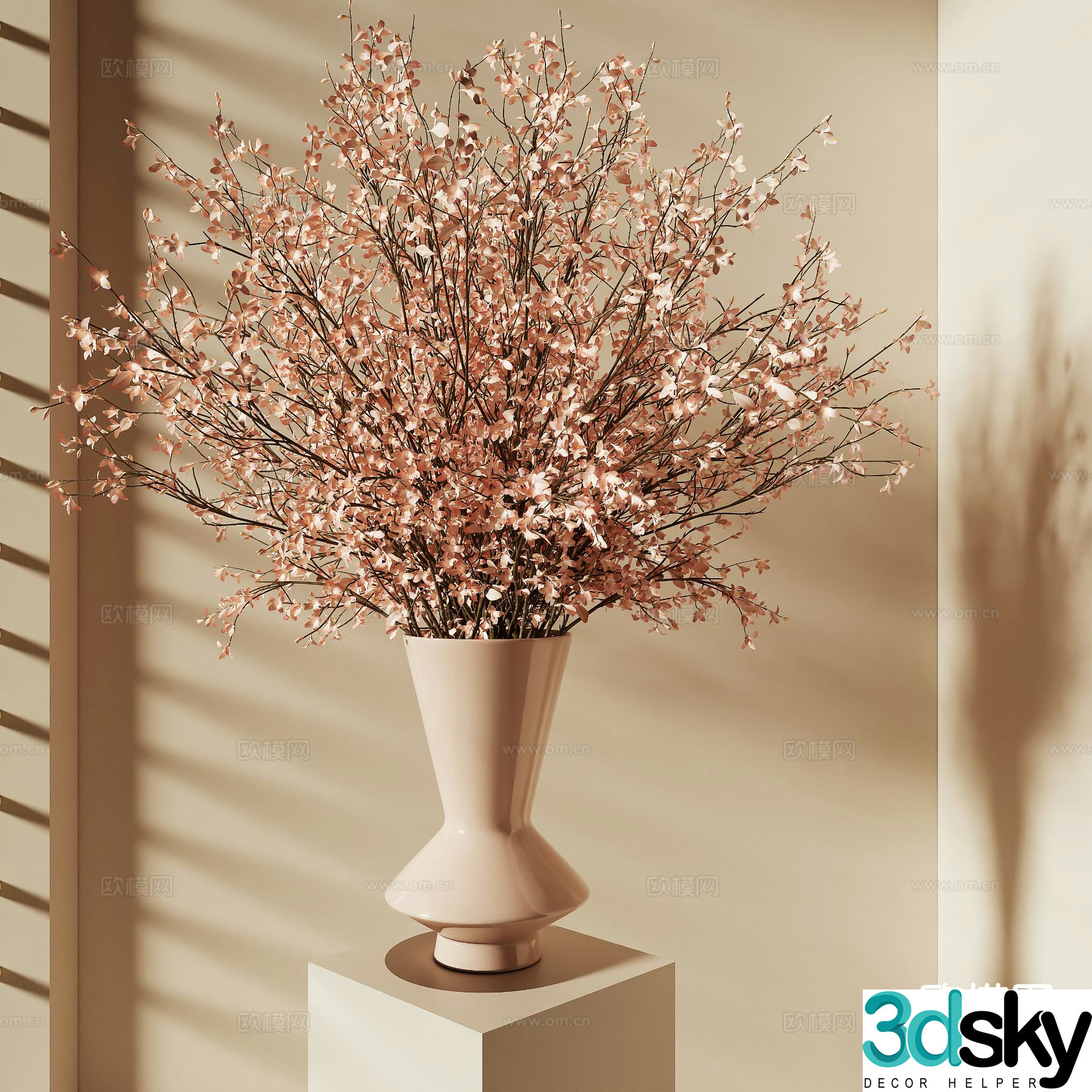 wabi-sabi vase floral arrangement dried flowers flower arrangement 3d model