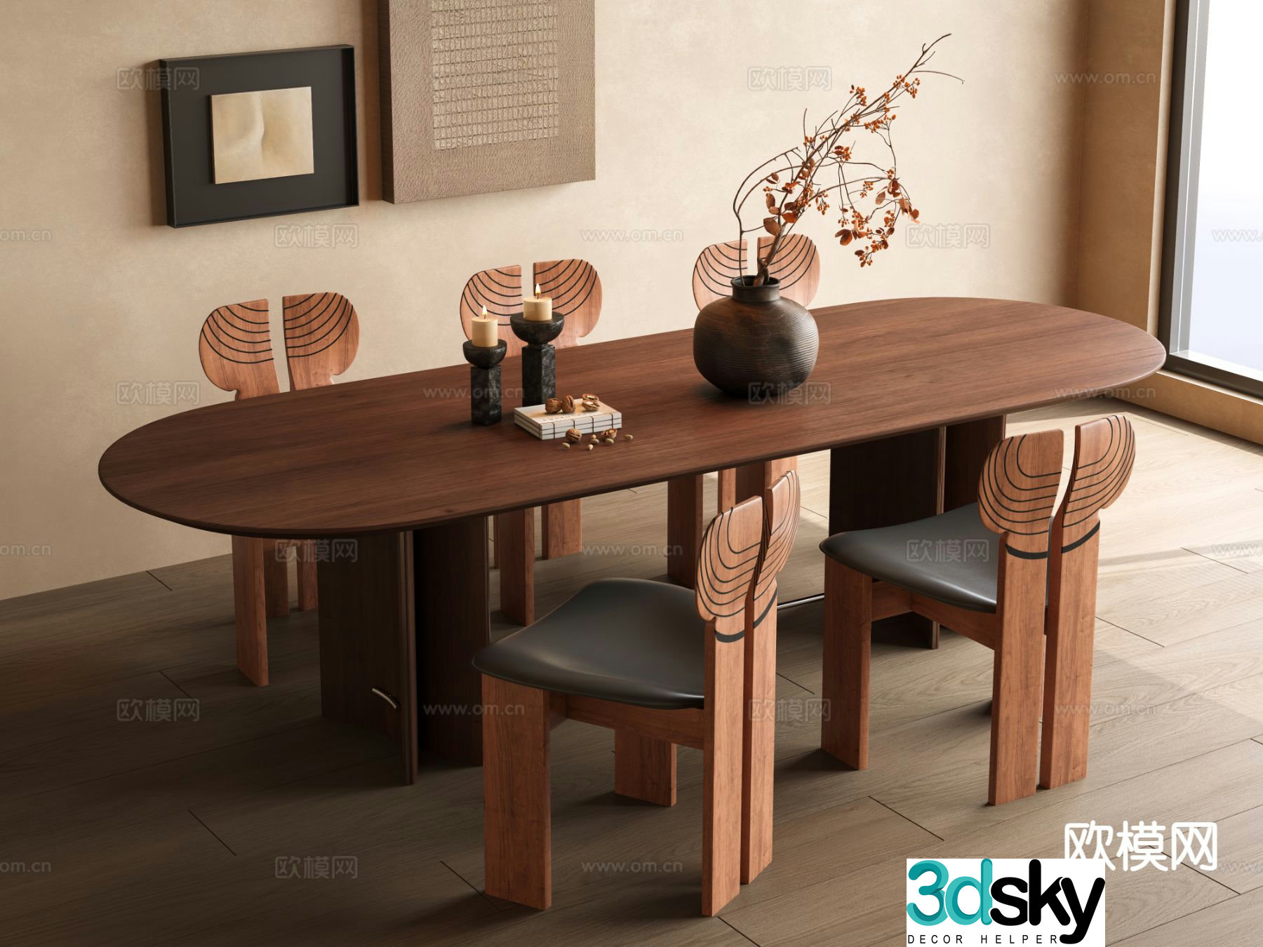 Medieval style dining table and chairs 3d model