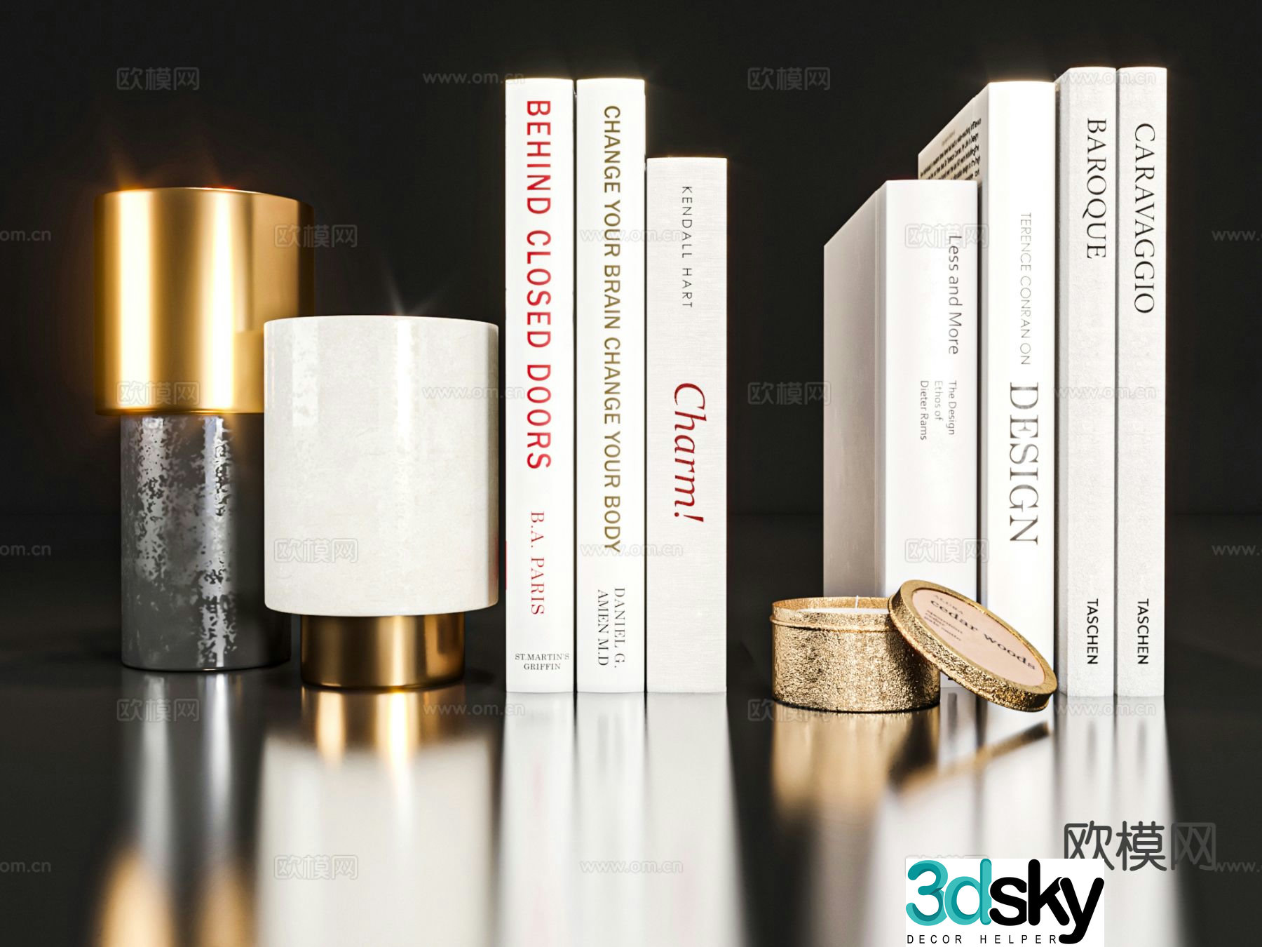 Modern jewelry books candles 3D model
