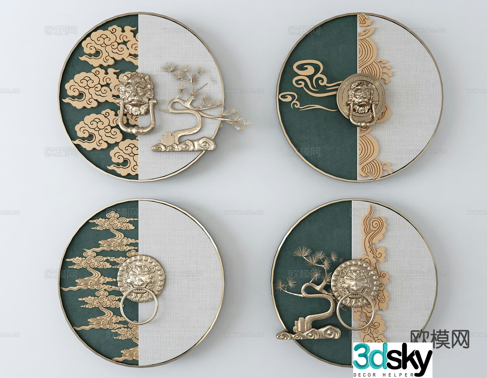 New Chinese style round wall decoration hanging decoration 3d model