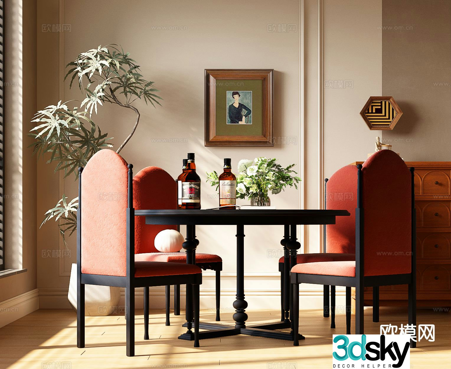 French dining table and chairs 3d model