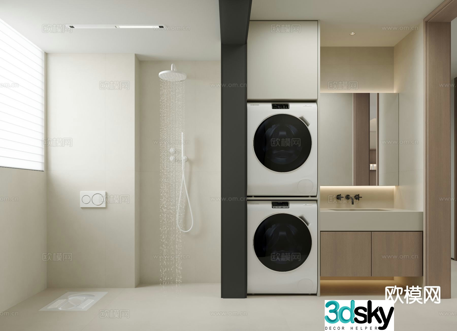 Cream style bathroom bathroom laundry room 3d model