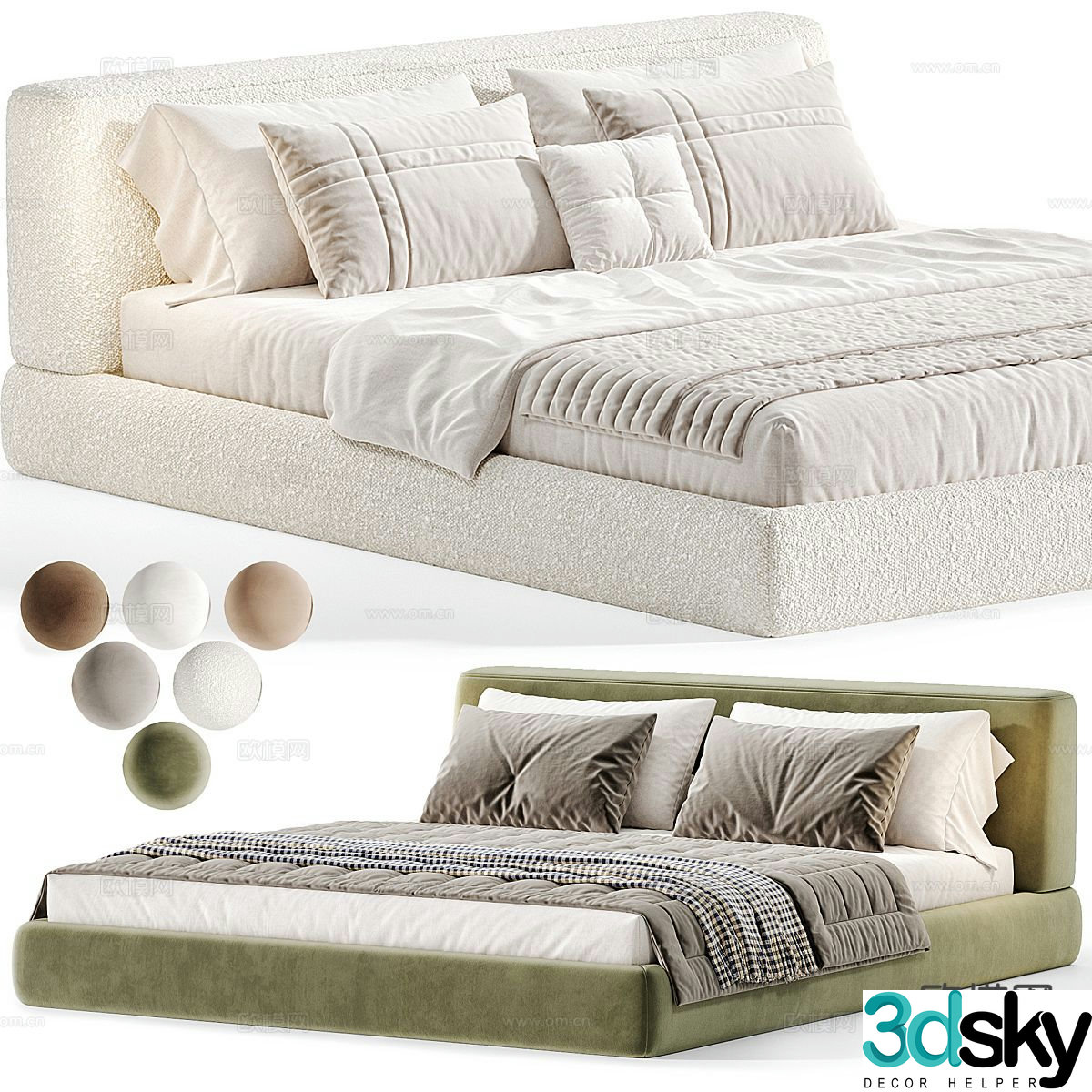 Fabric double bed 3d model