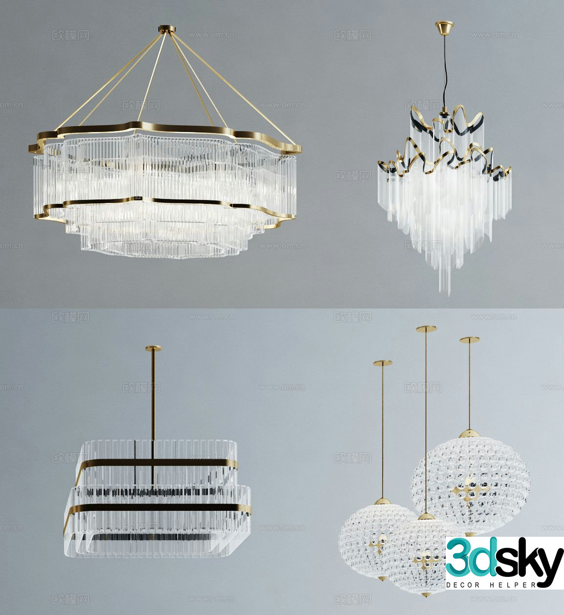 Light luxury crystal chandelier 3d model