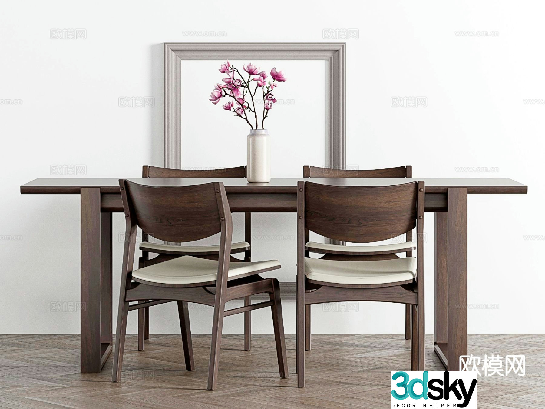 New Chinese dining table and chairs 3d model