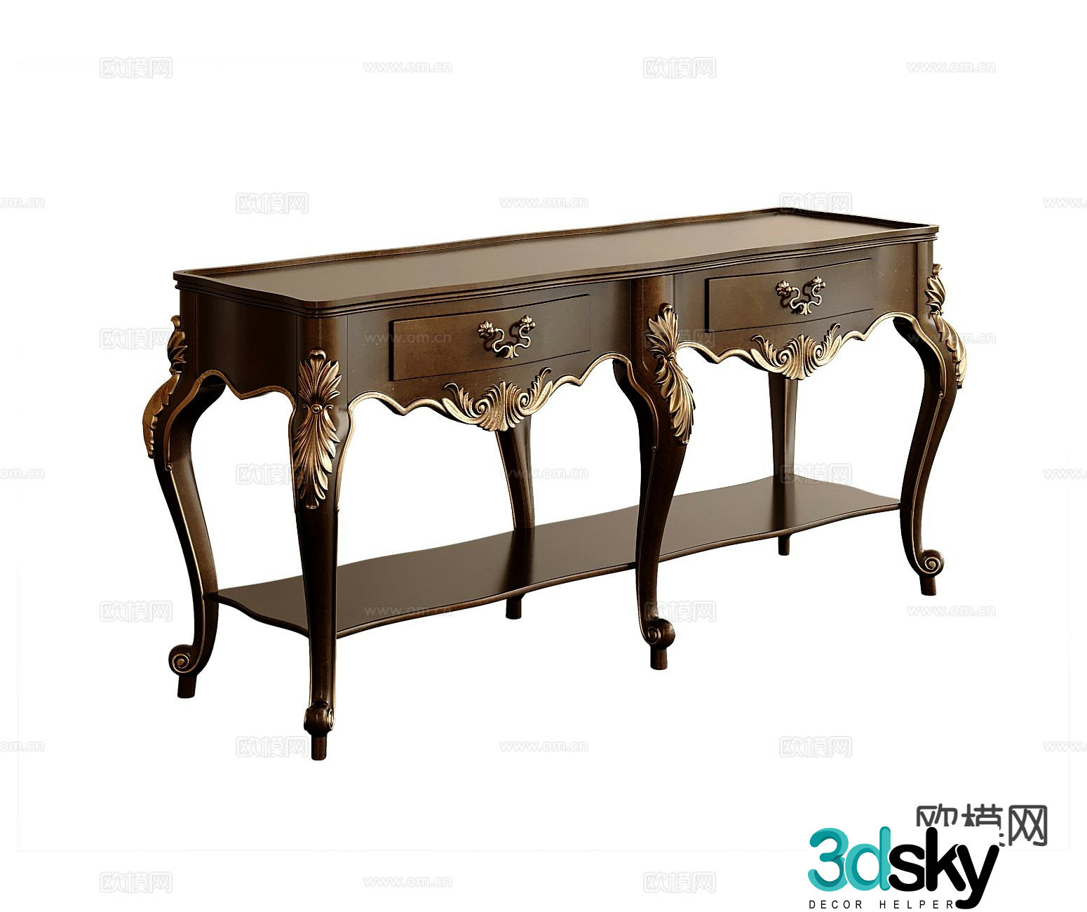 American style end view table 3D model