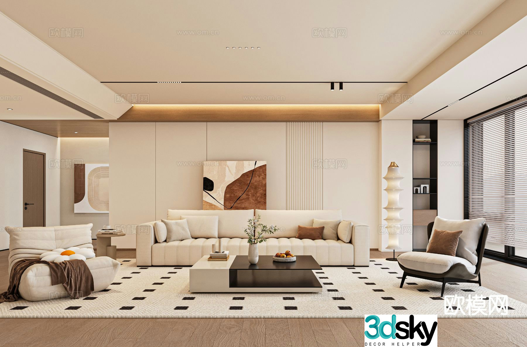 Cream style living room 3d model