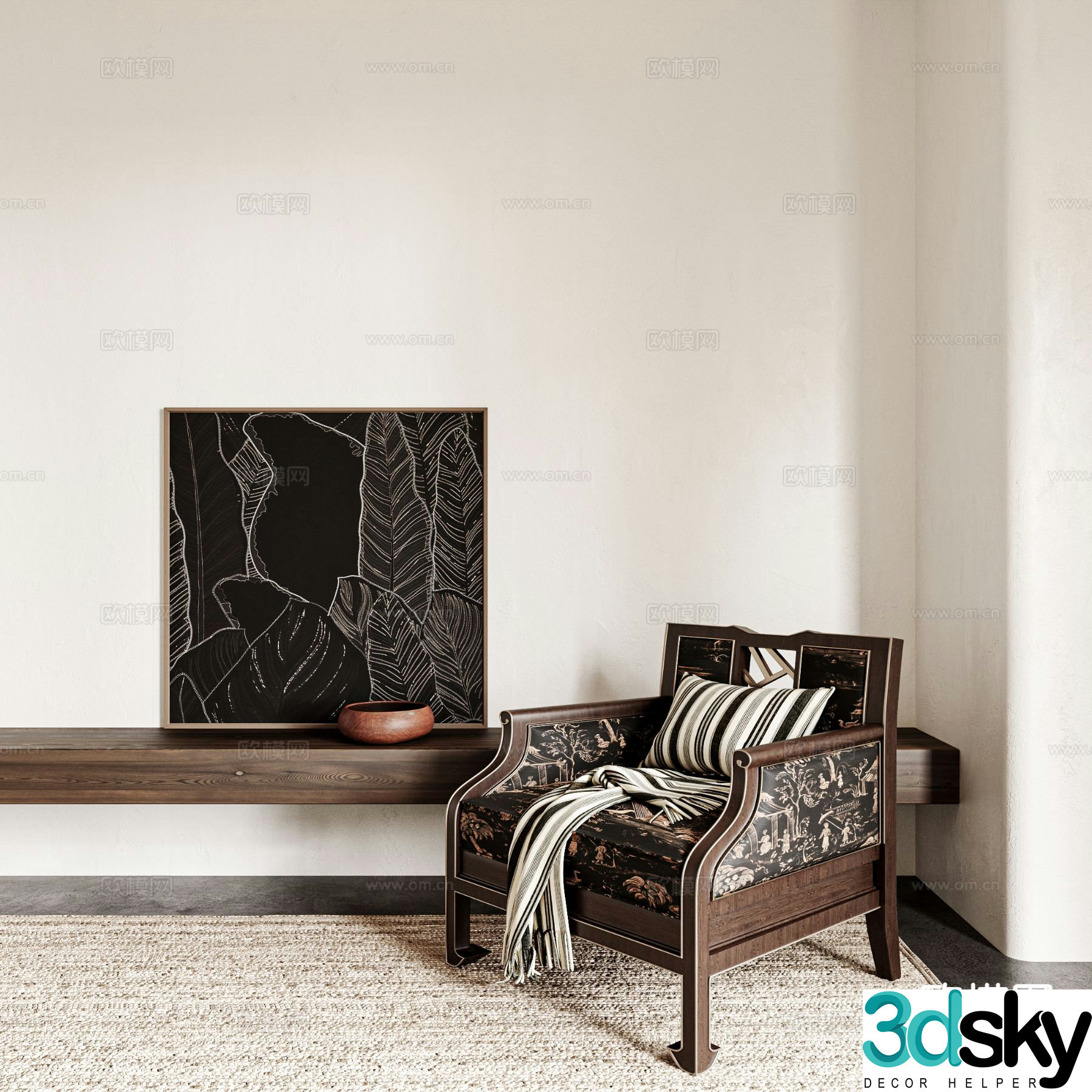 Medieval style single sofa 3d model