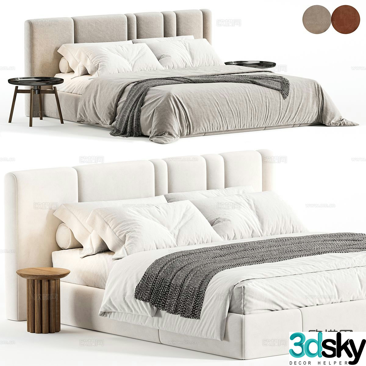 Cream style double bed 3d model
