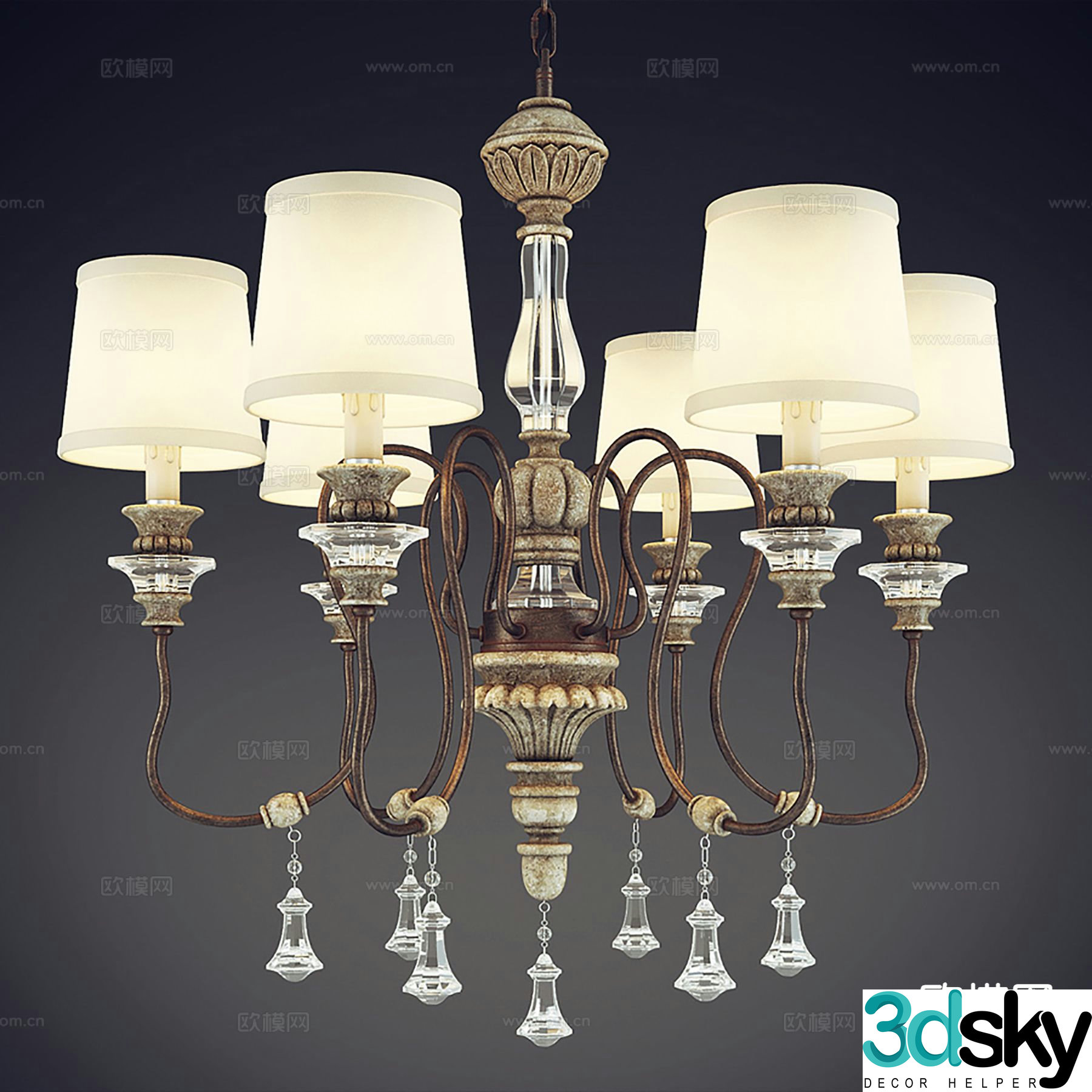 American multi-head chandelier indoor chandelier 3d model