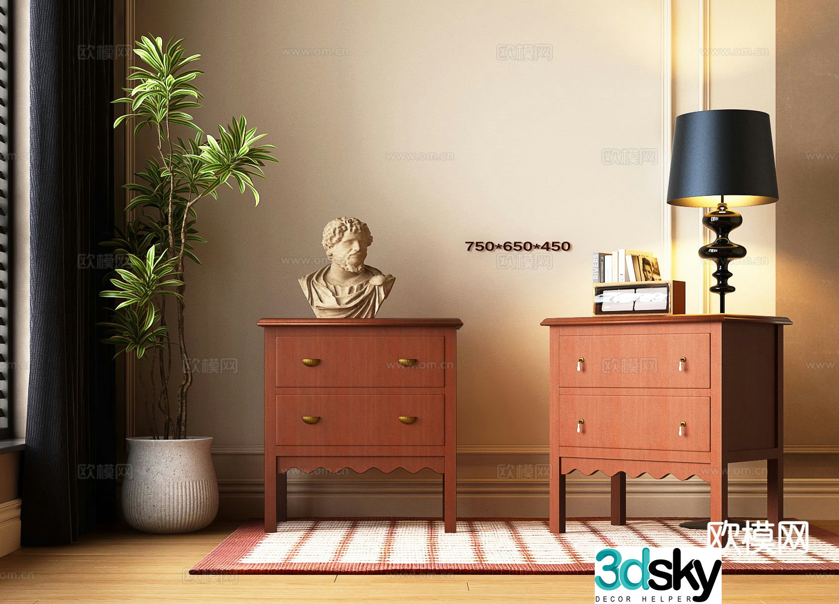 French bedside table 3d model