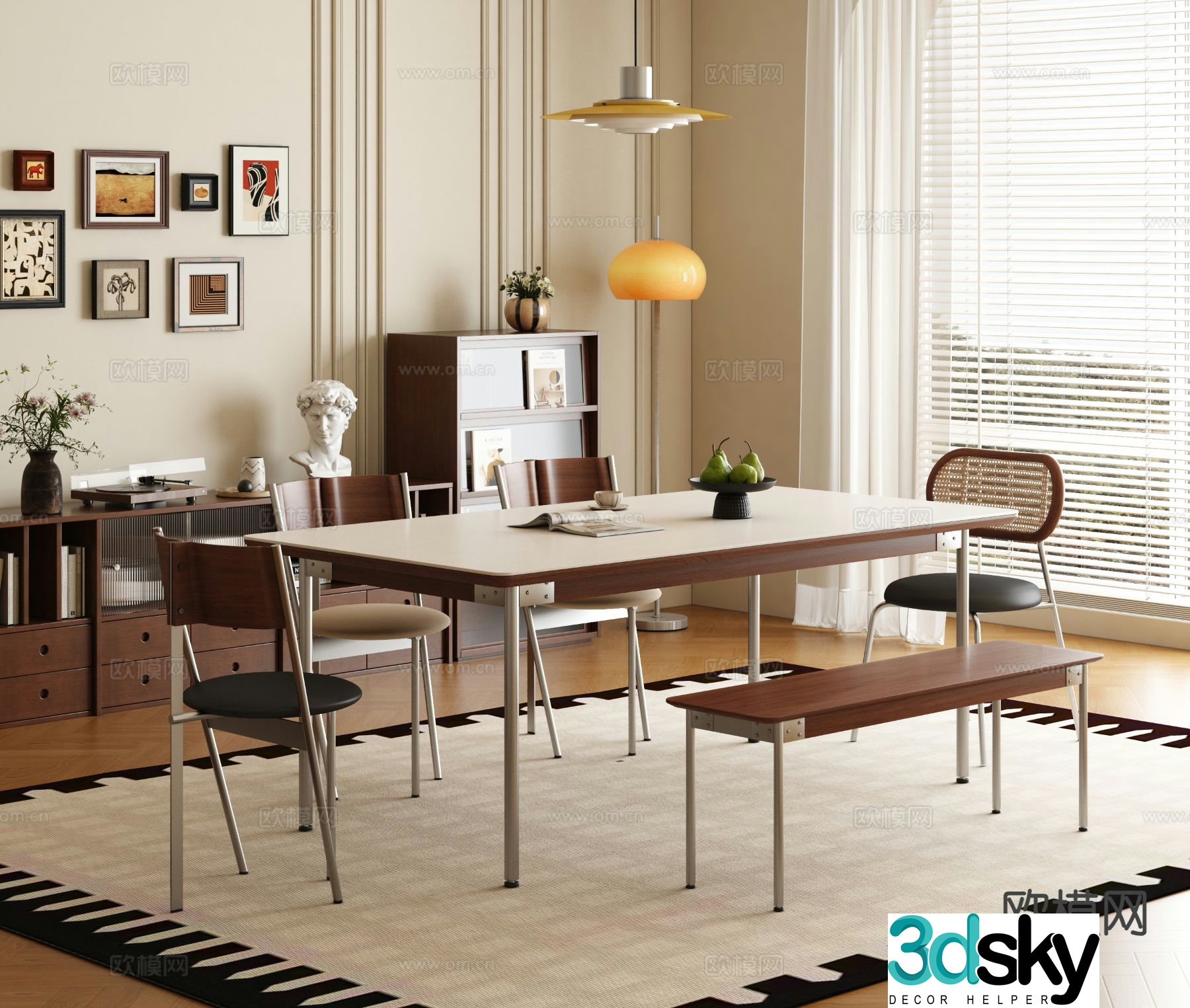 Medieval style dining table and chairs 3d model