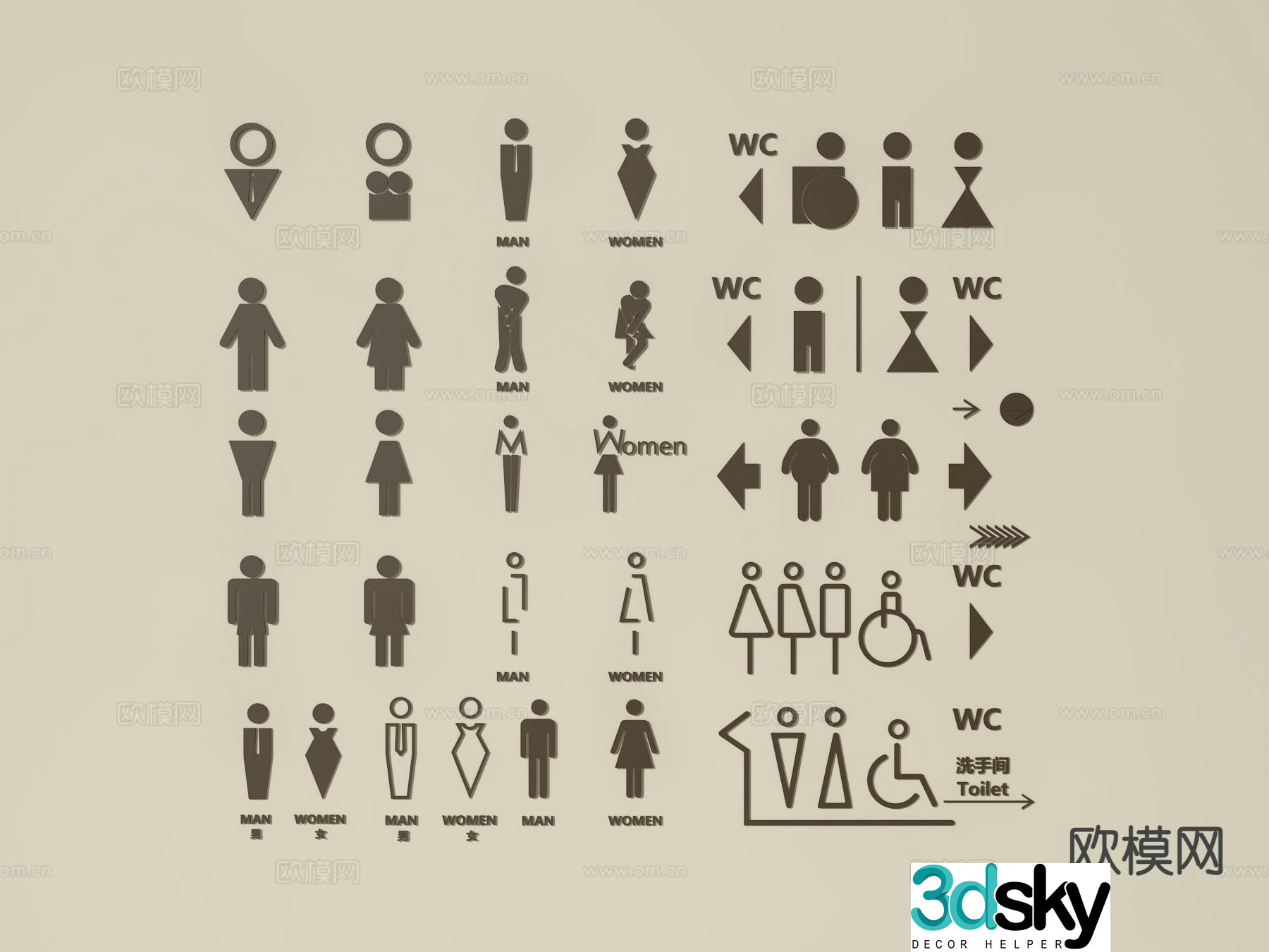 Bathroom guide sign 3D model