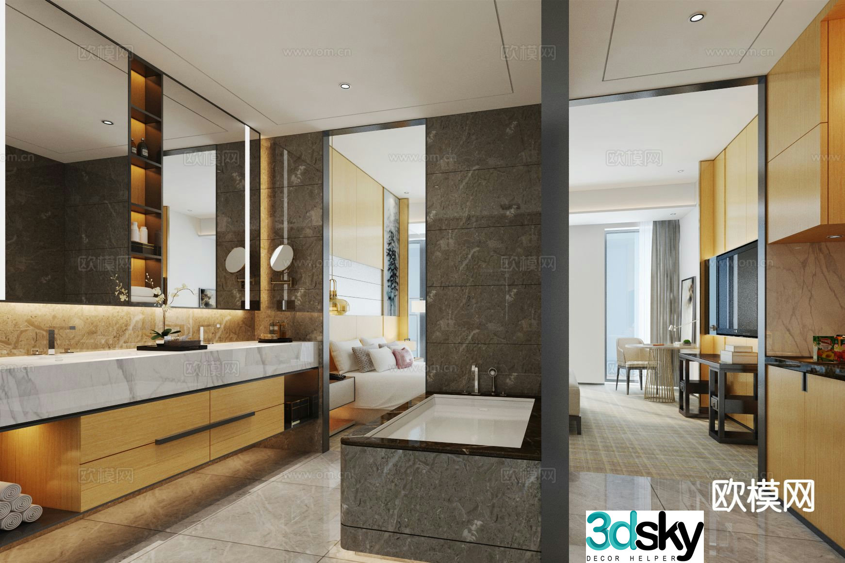 Light luxury master bathroom toilet bathroom 3d model