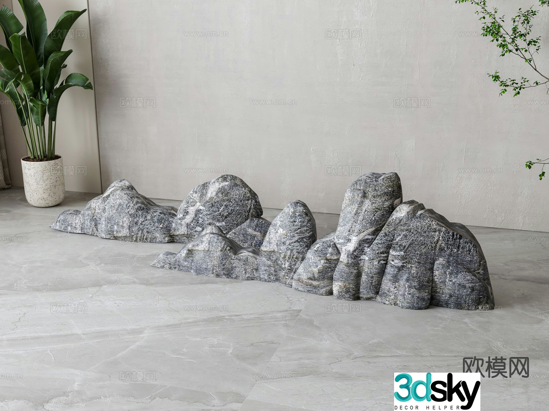 New Chinese style stone rockery 3D model