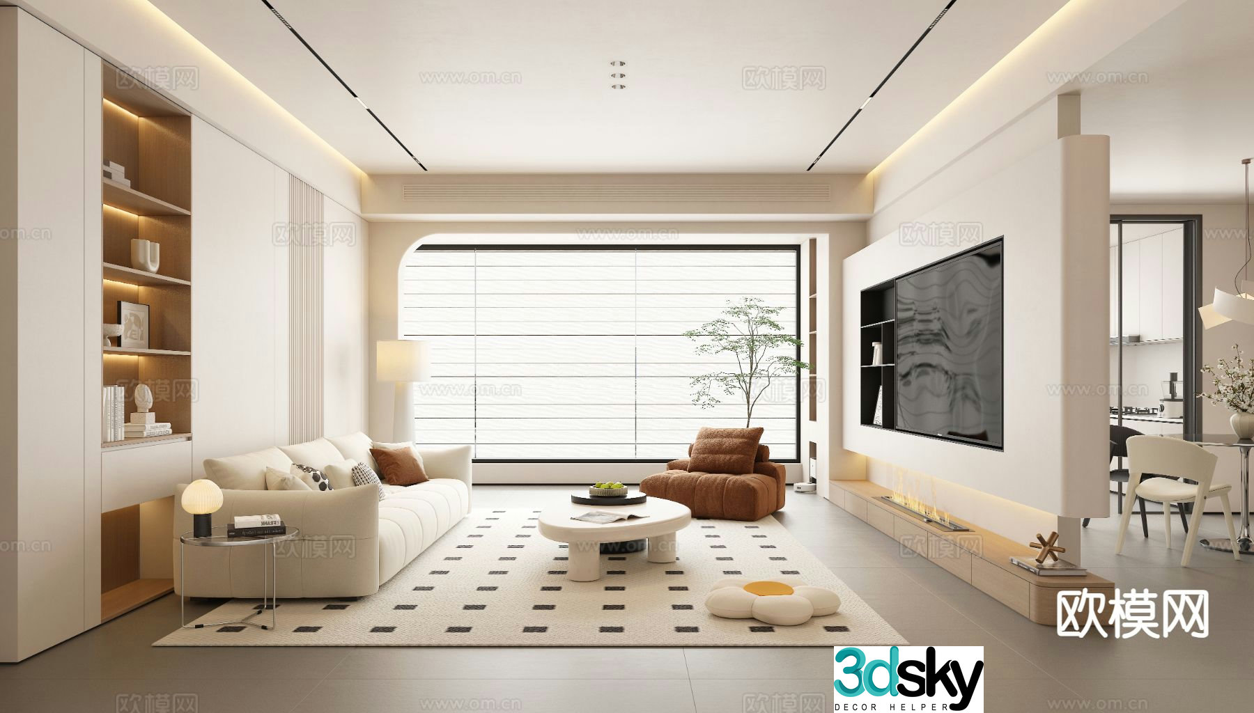 Cream style living room 3d model