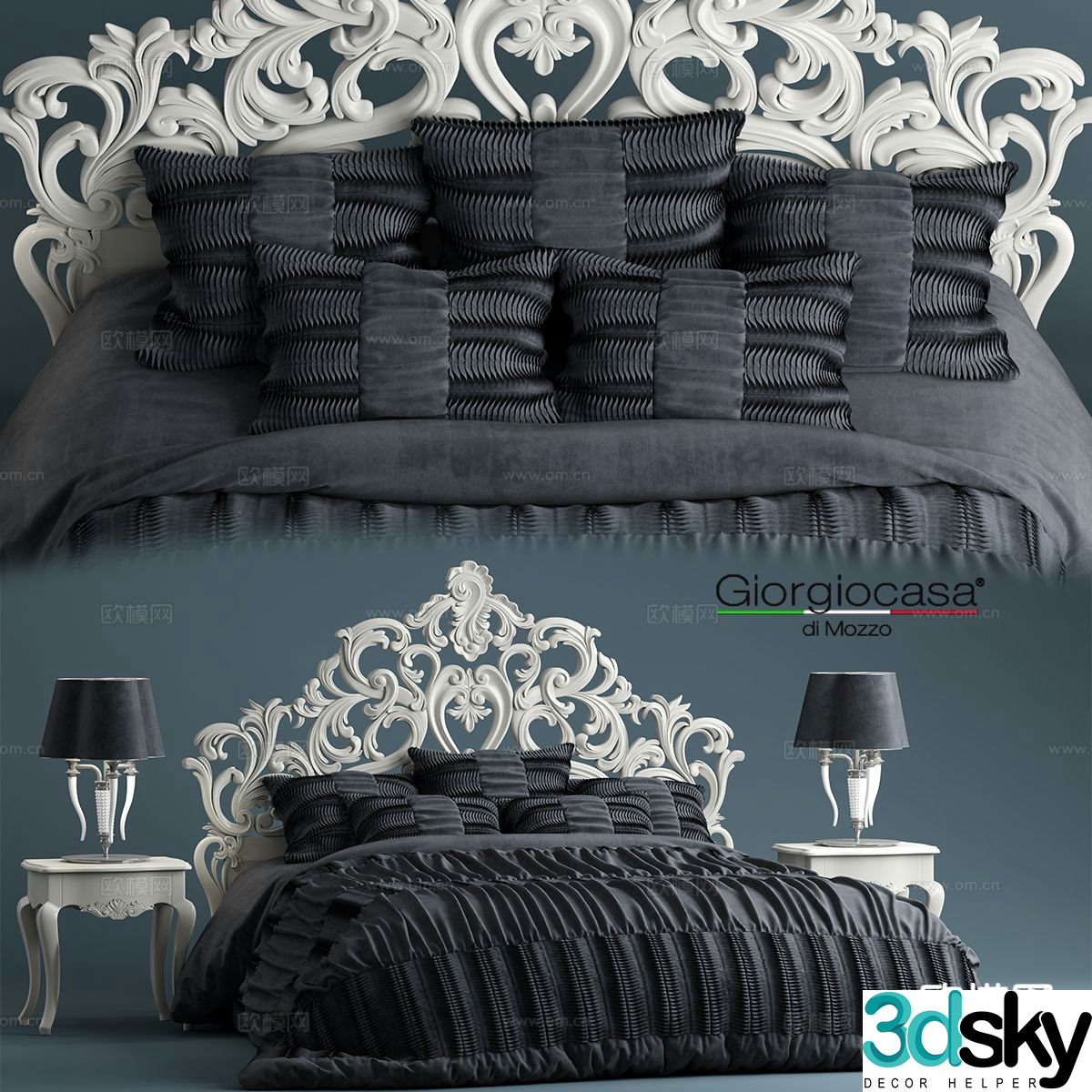 European double bed 3d model