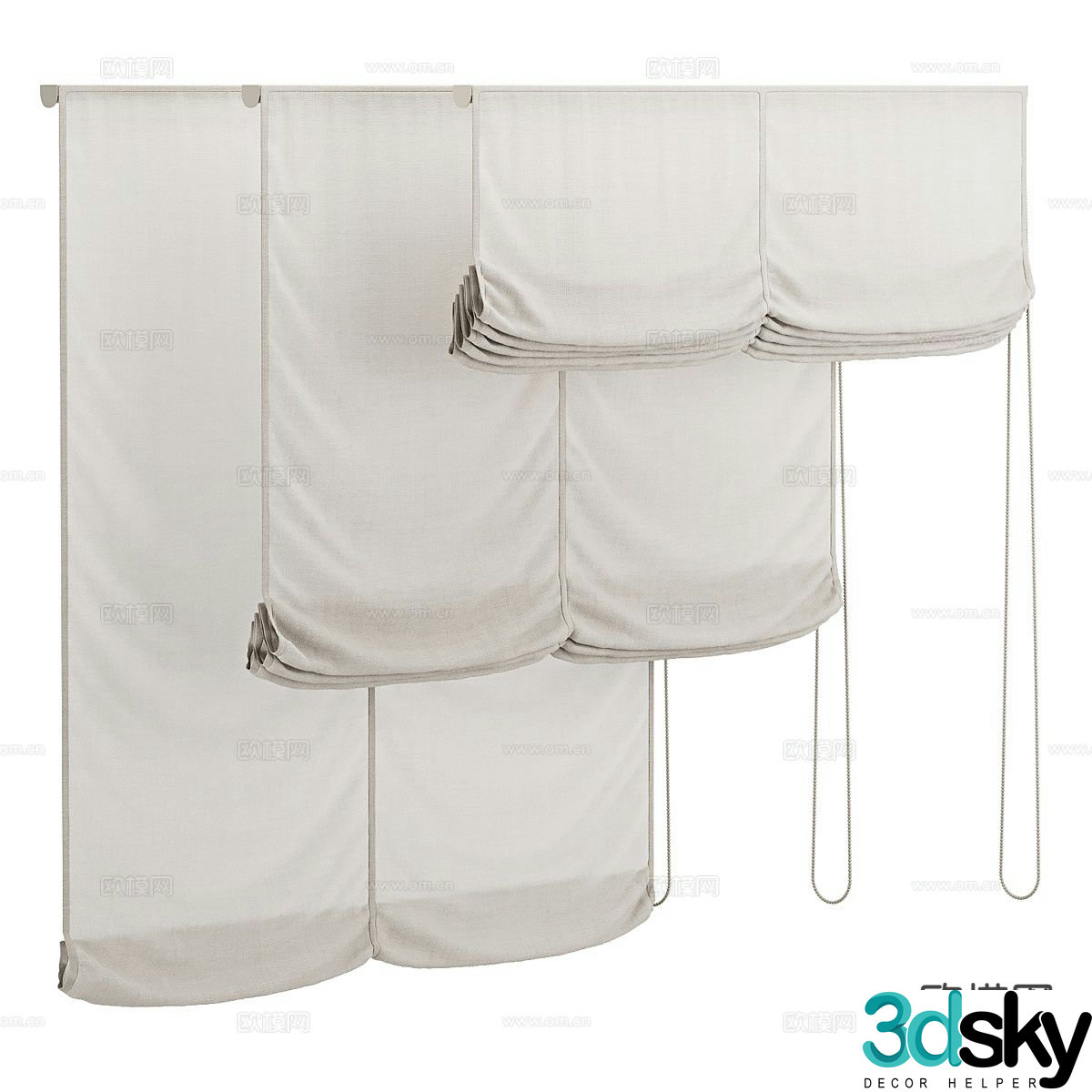 Fabric Curtains Roller Blinds Blackout Curtains 3D Model