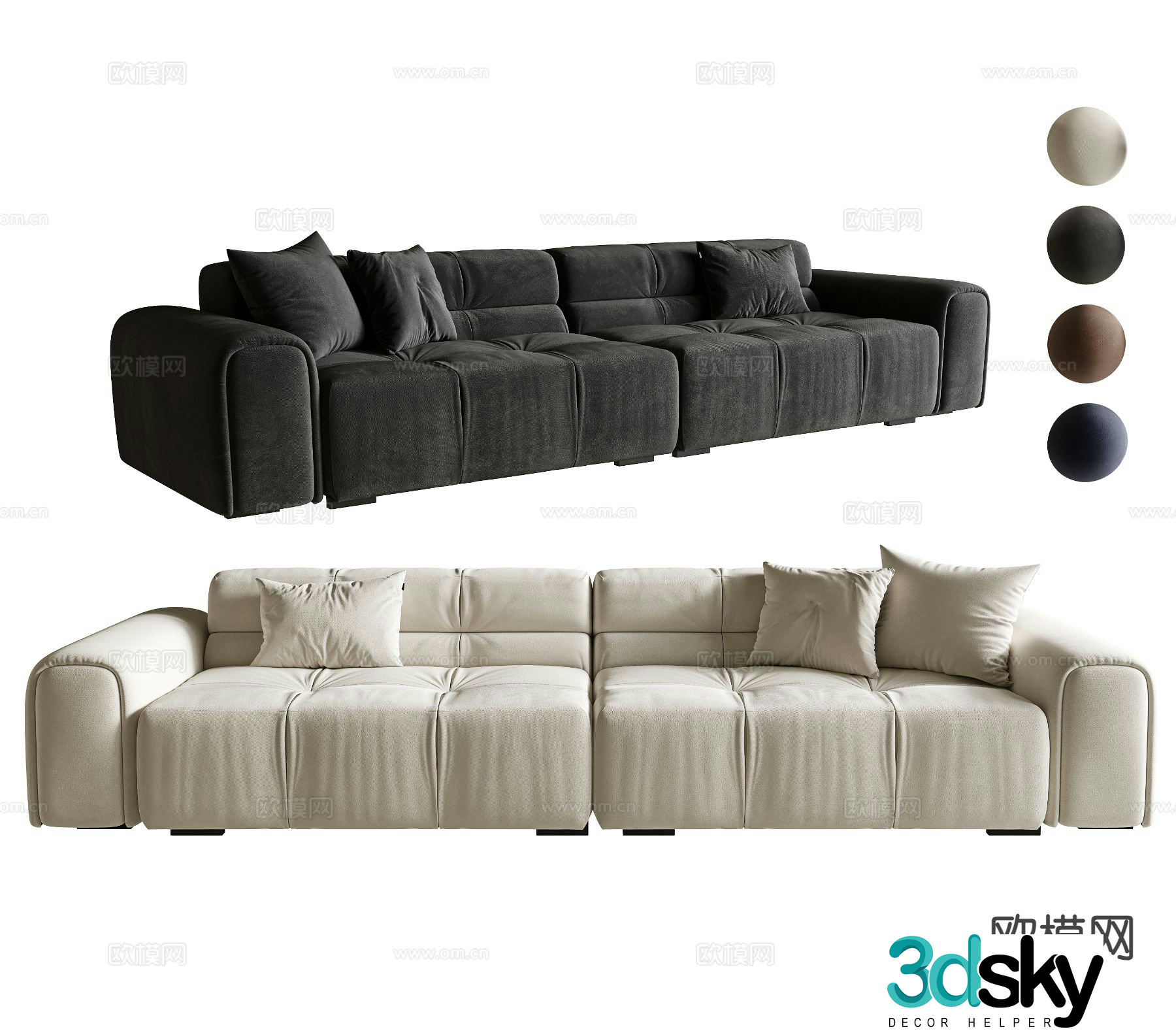 Cream style double sofa 3d model