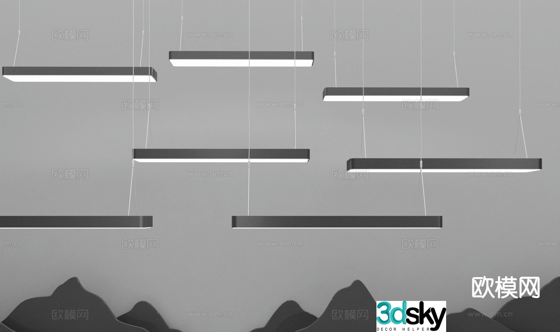 Modern long chandelier 3d model