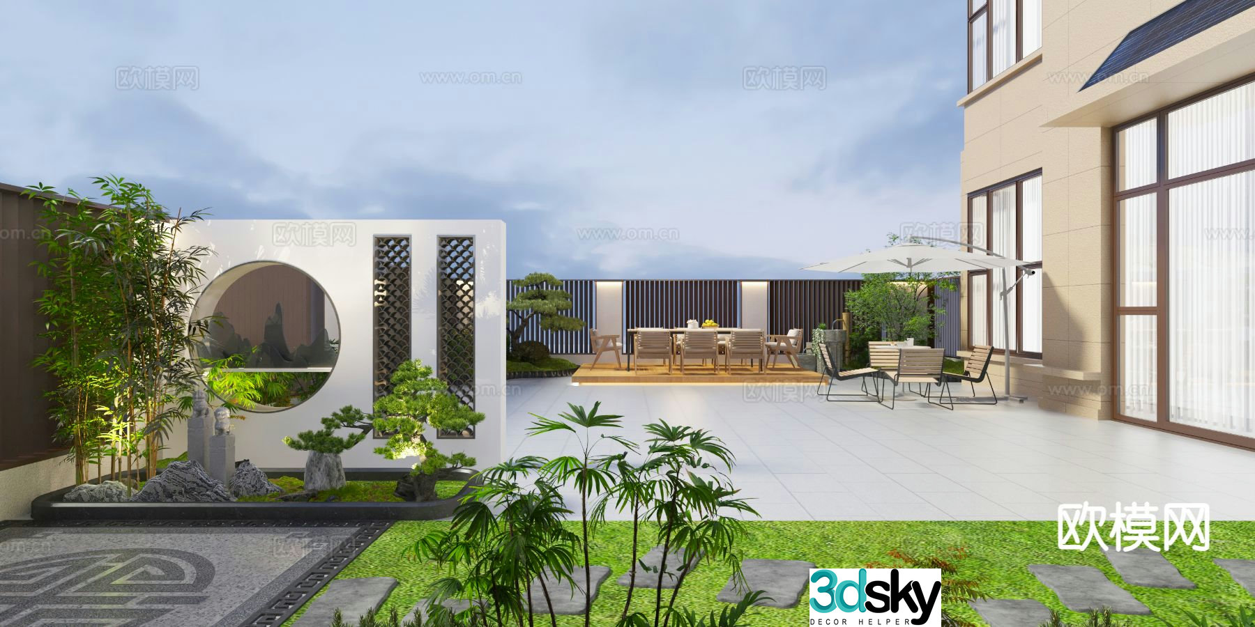 New Chinese style villa garden courtyard landscape 3D model