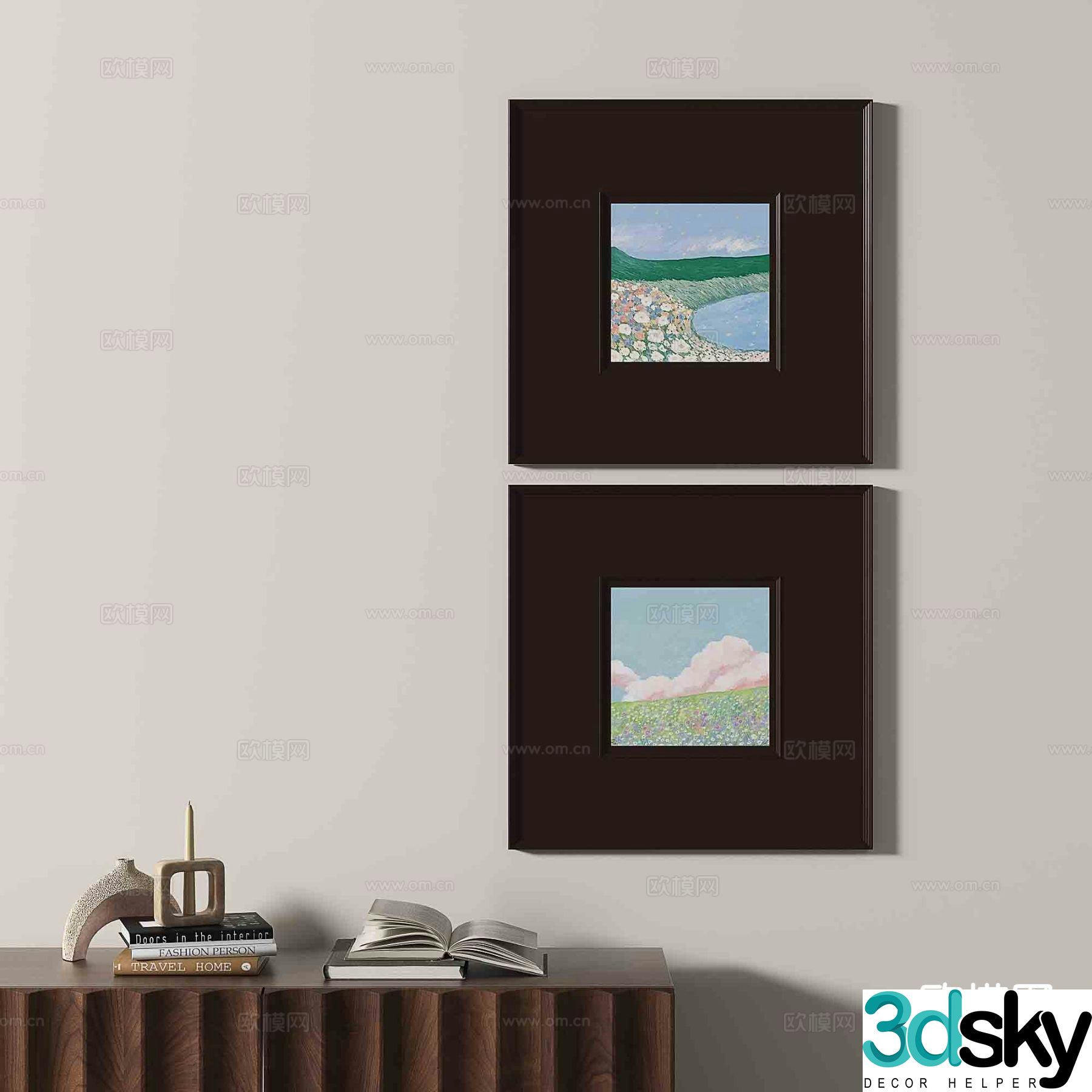 Wabi-sabi retro hanging painting landscape painting decorative painting 3D model