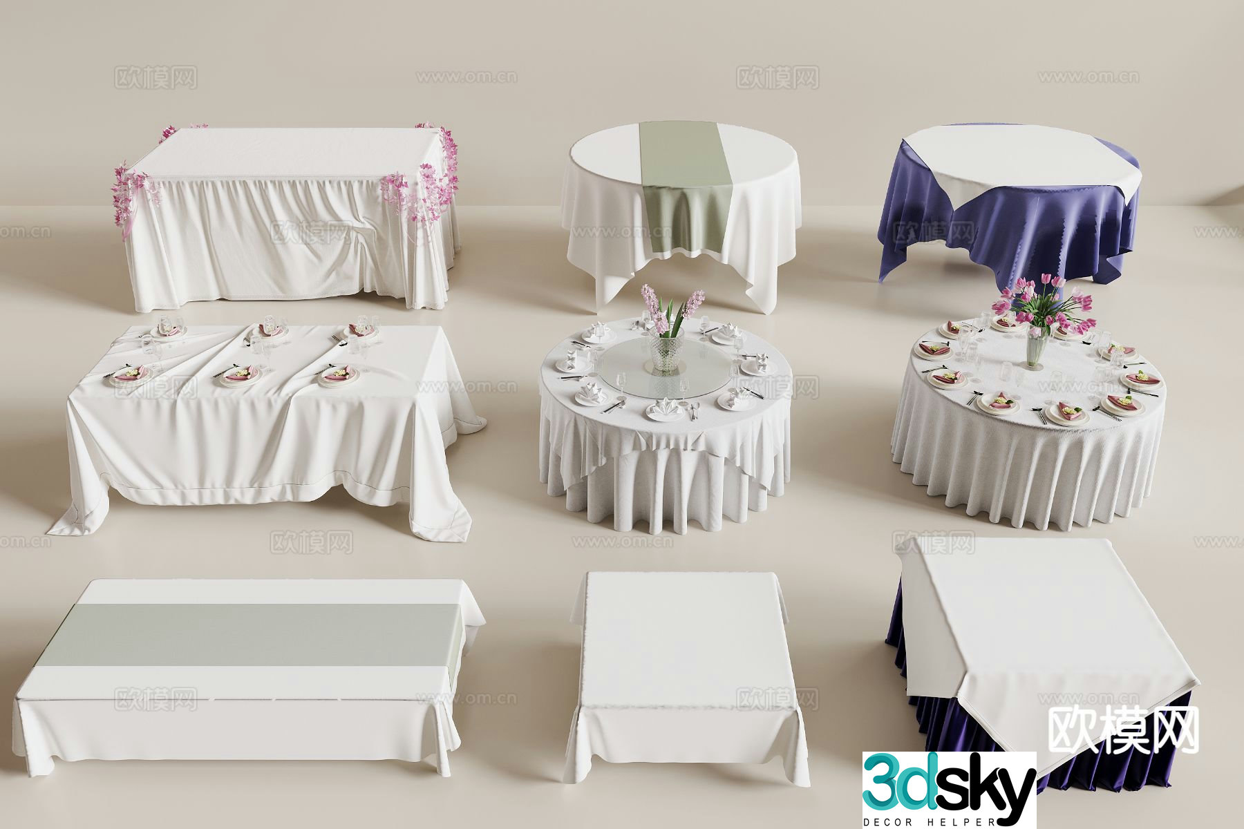 Modern banquet table tablecloth 3d model