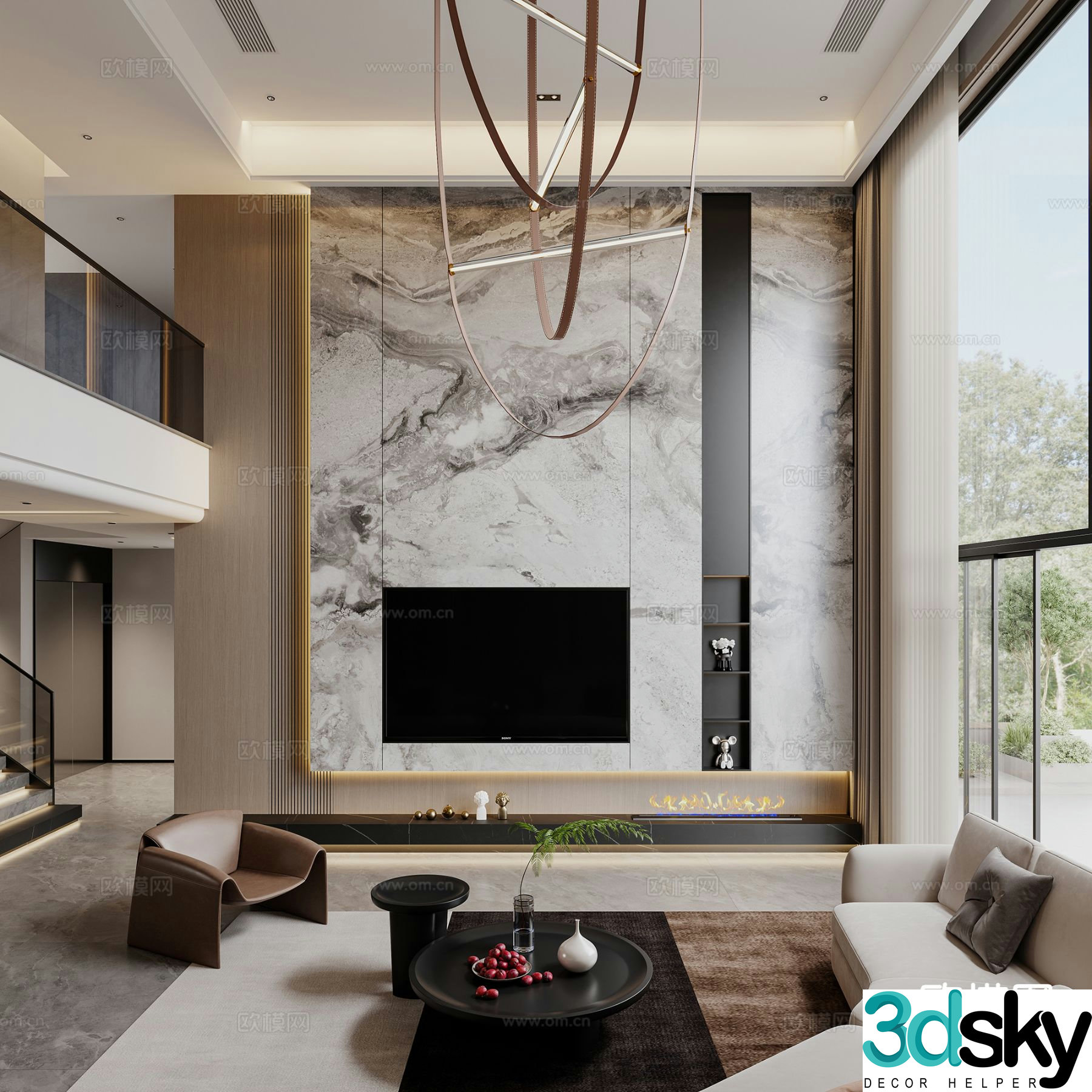 Modern villa living room empty living room 3D model