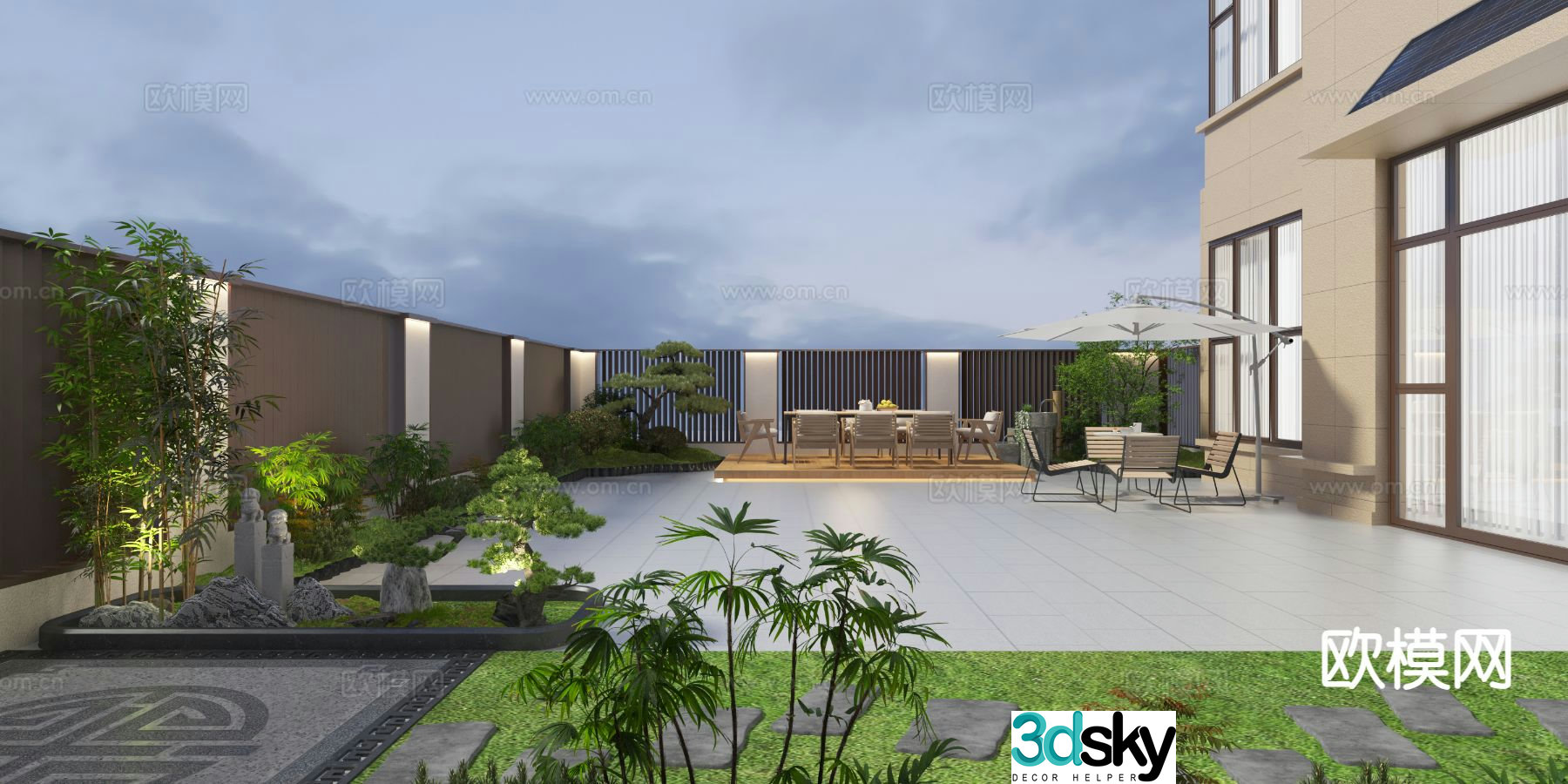 New Chinese style villa garden courtyard landscape 3D model