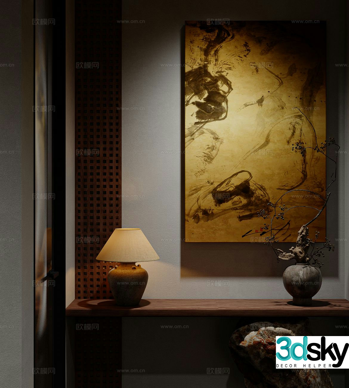 New Chinese style decorative painting hanging painting abstract painting 3d model