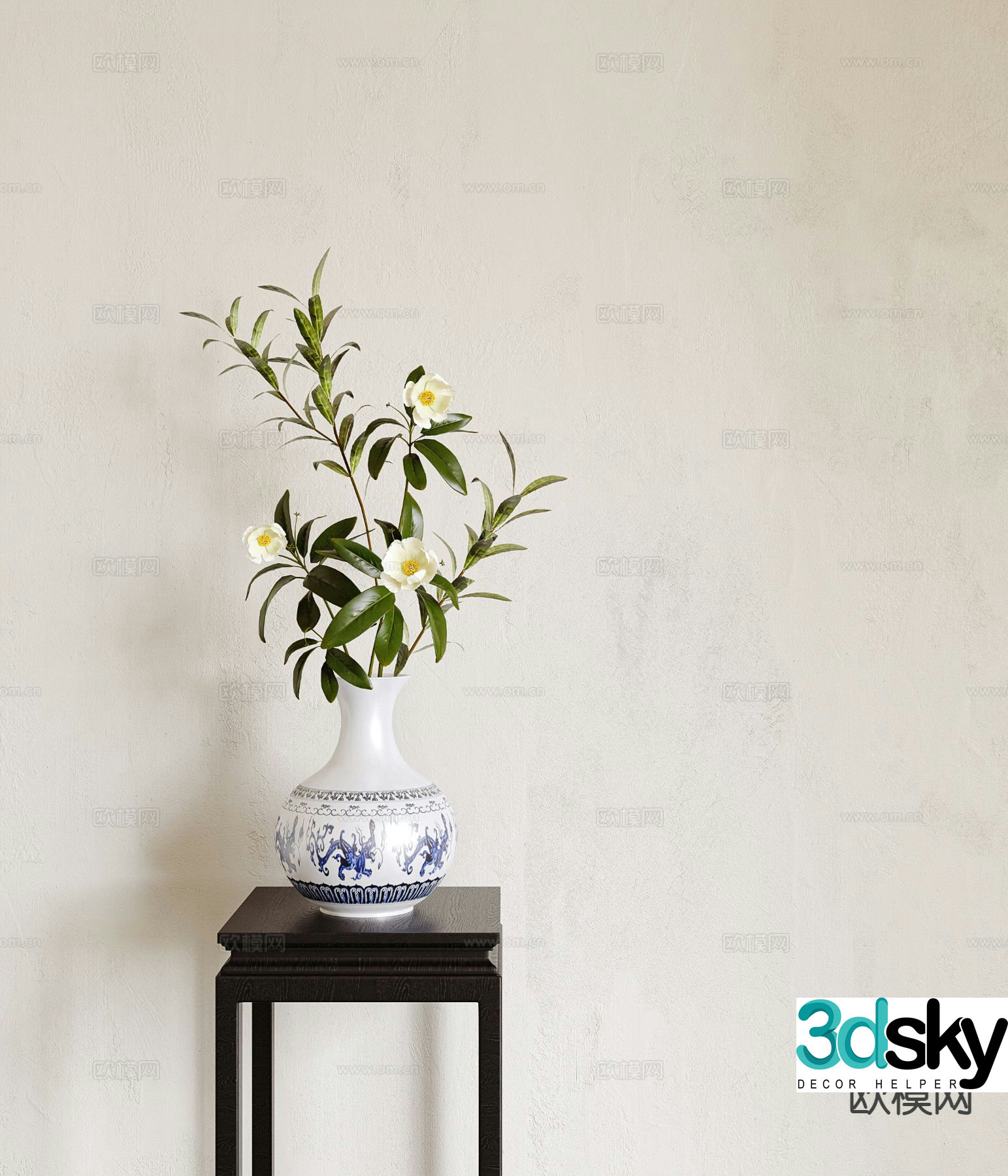 new chinese style vase floral arrangement flower 3d model