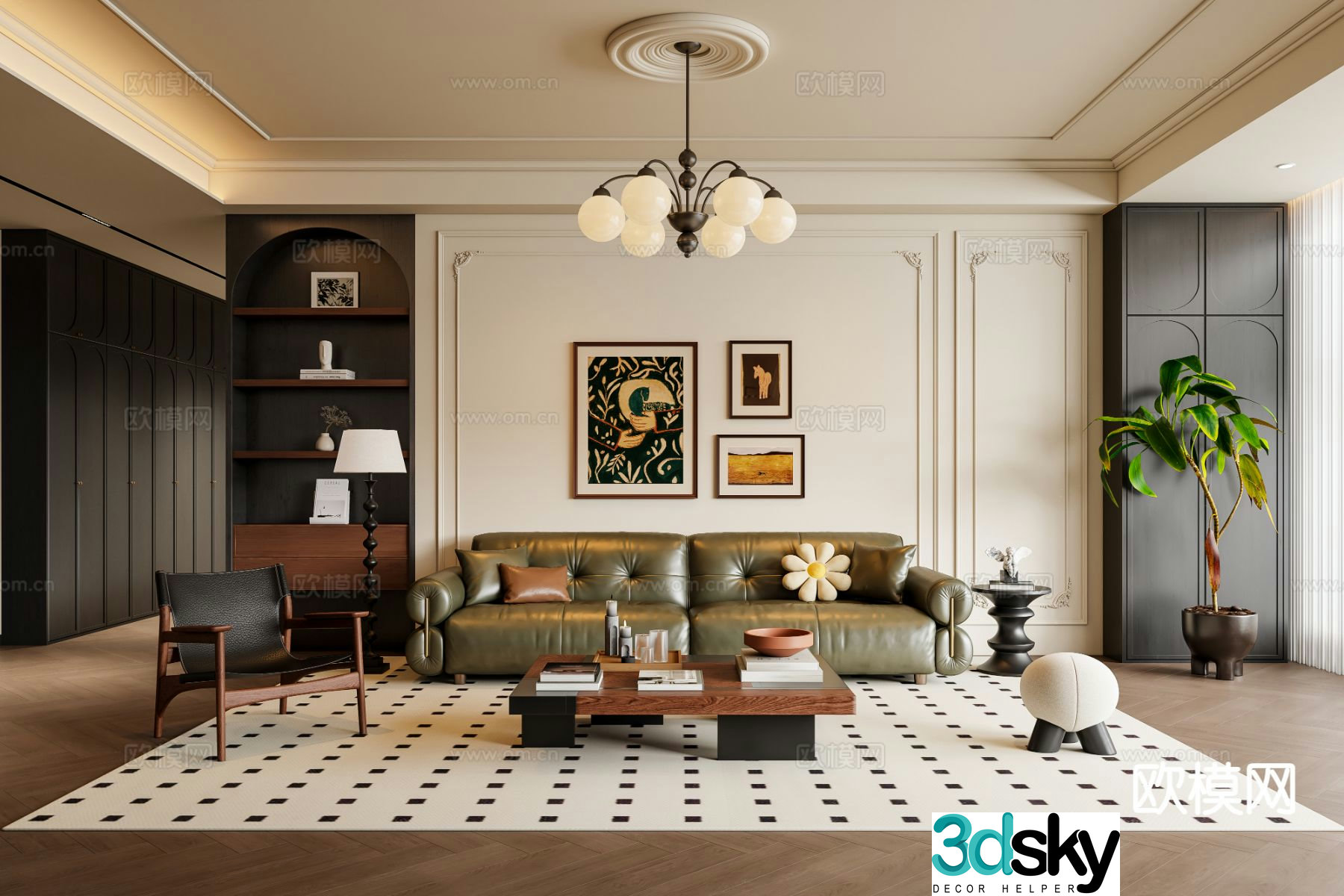 French retro living room 3d model