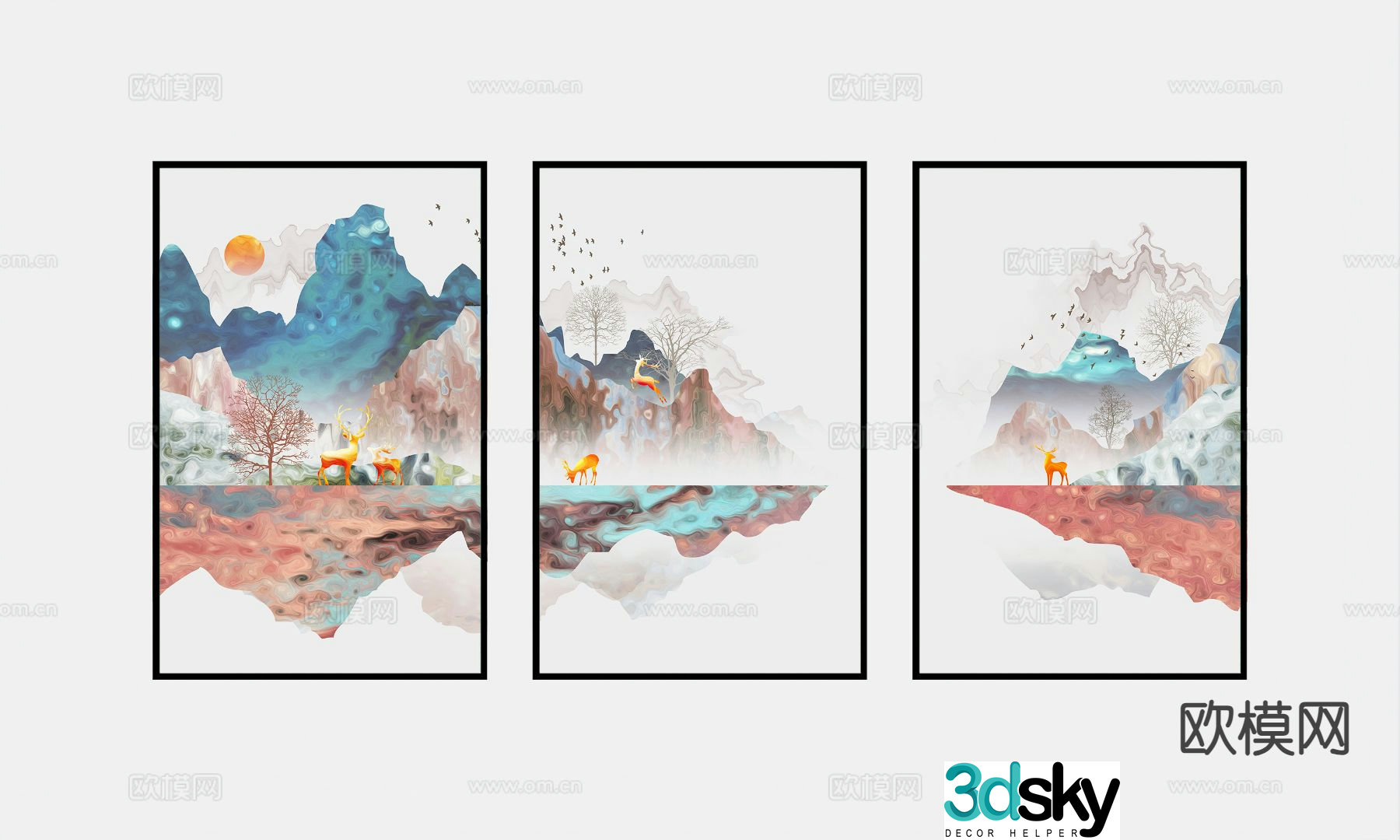 New Chinese style art painting decorative painting 3d model