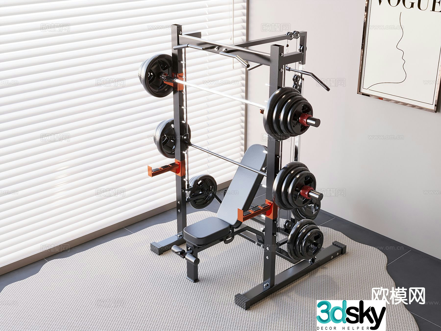 Multifunctional barbell bench press rack, squat rack, barbell bracket, fitness equipment 3D model
