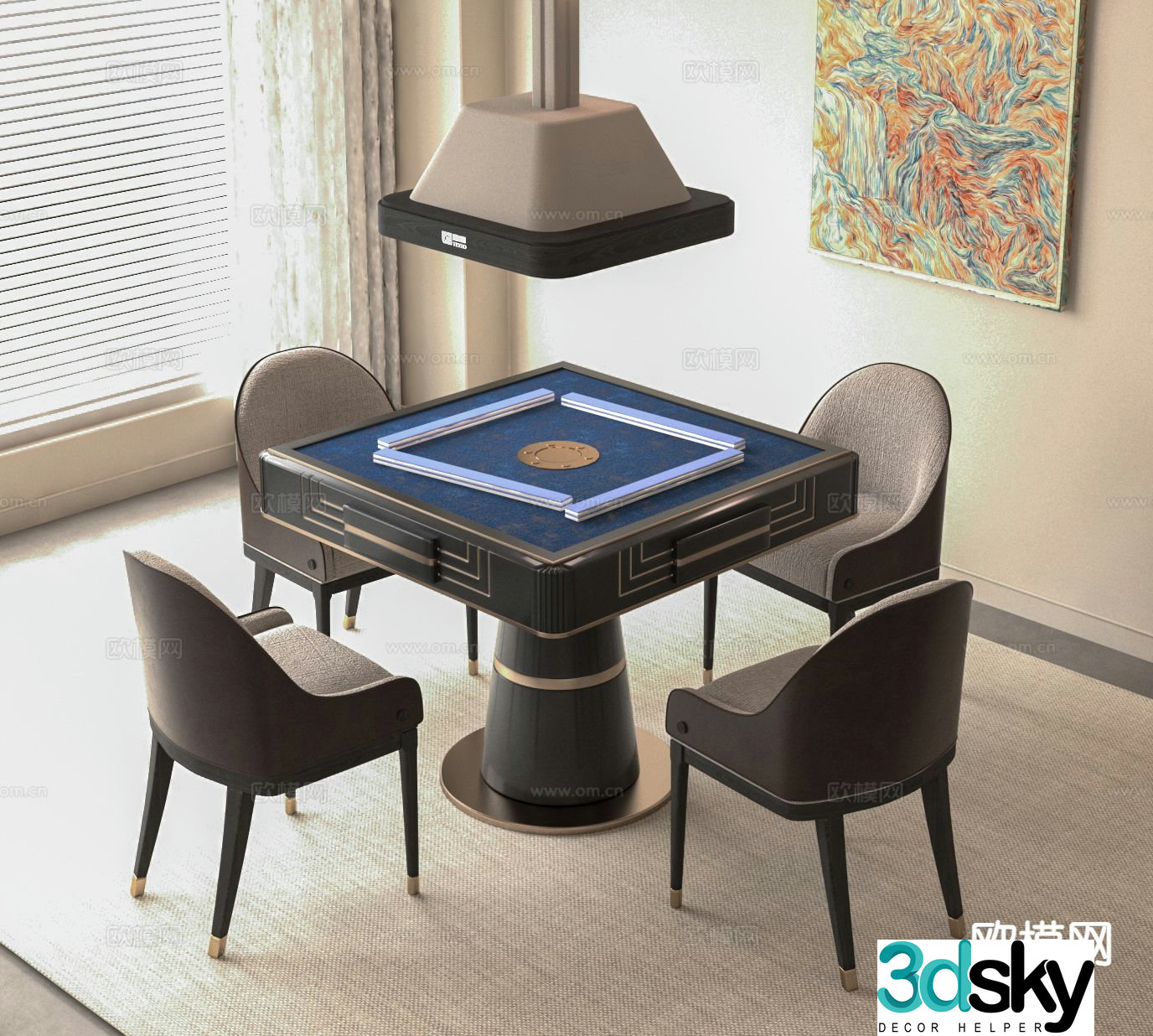 Modern mahjong table and chairs 3d model