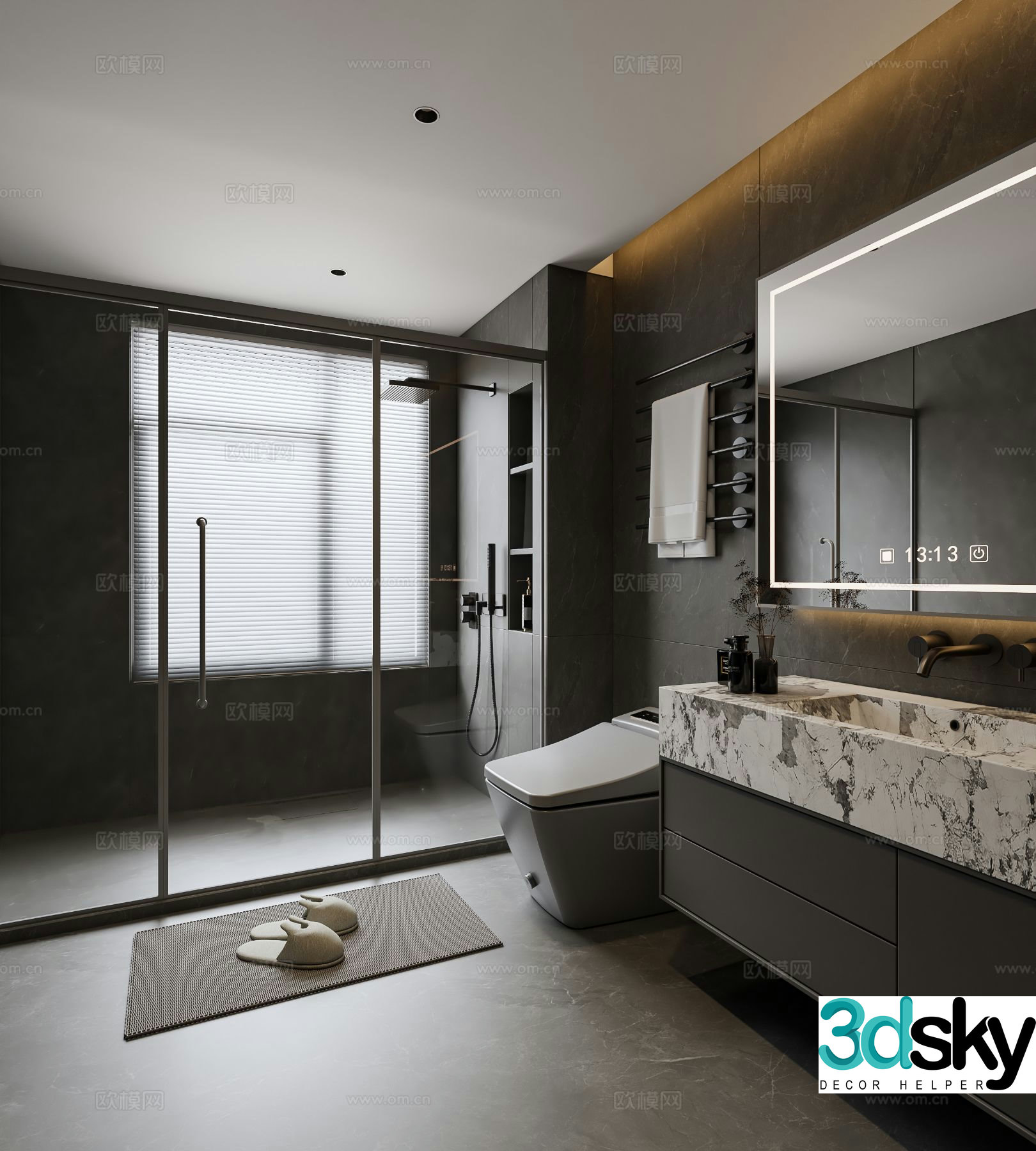 Premium gray bathroom bathroom 3d model