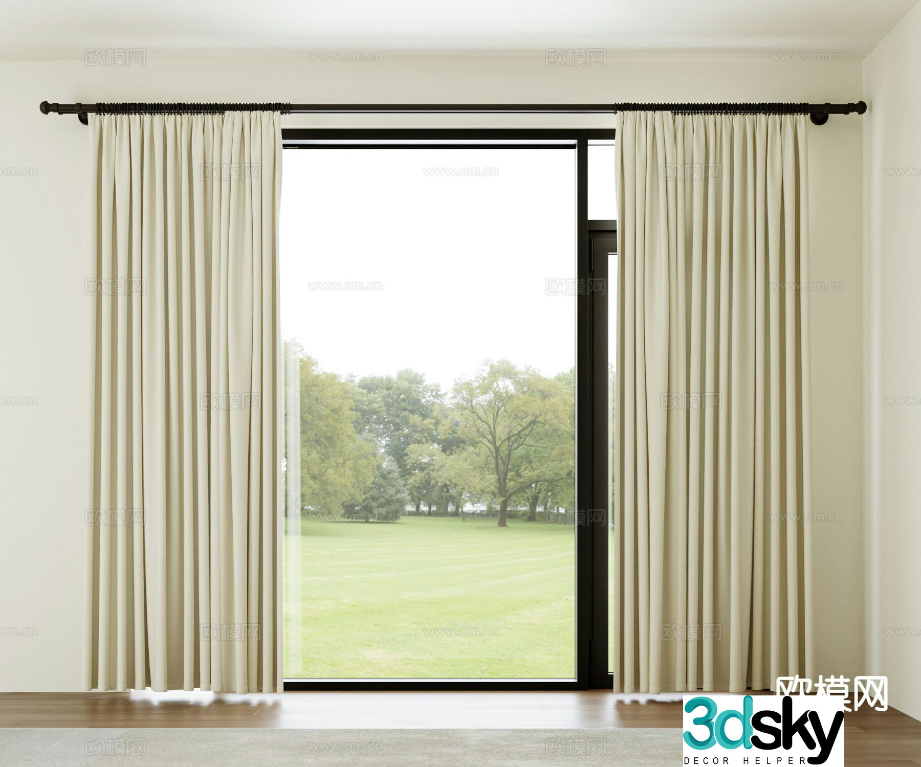 Cream style curtain curtain rod 3d model