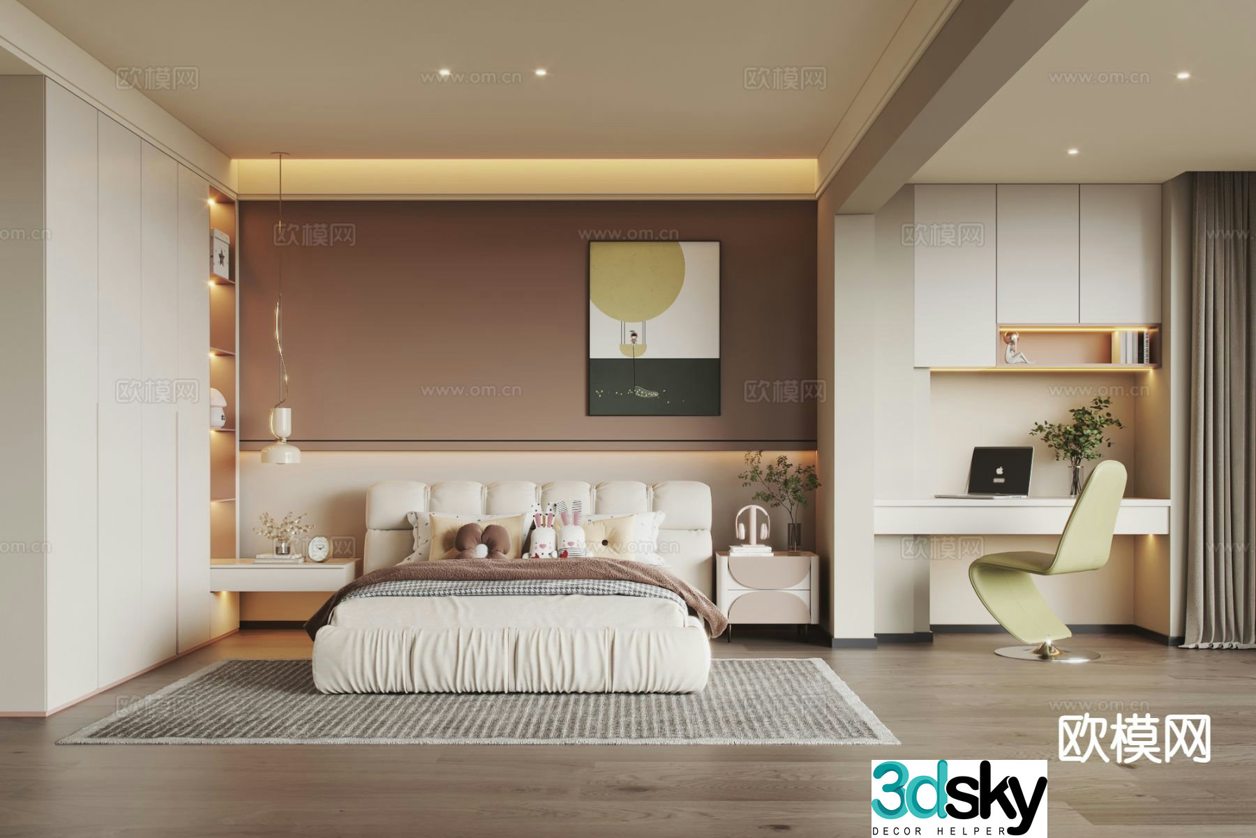 Modern bedroom second bedroom girls room 3d model