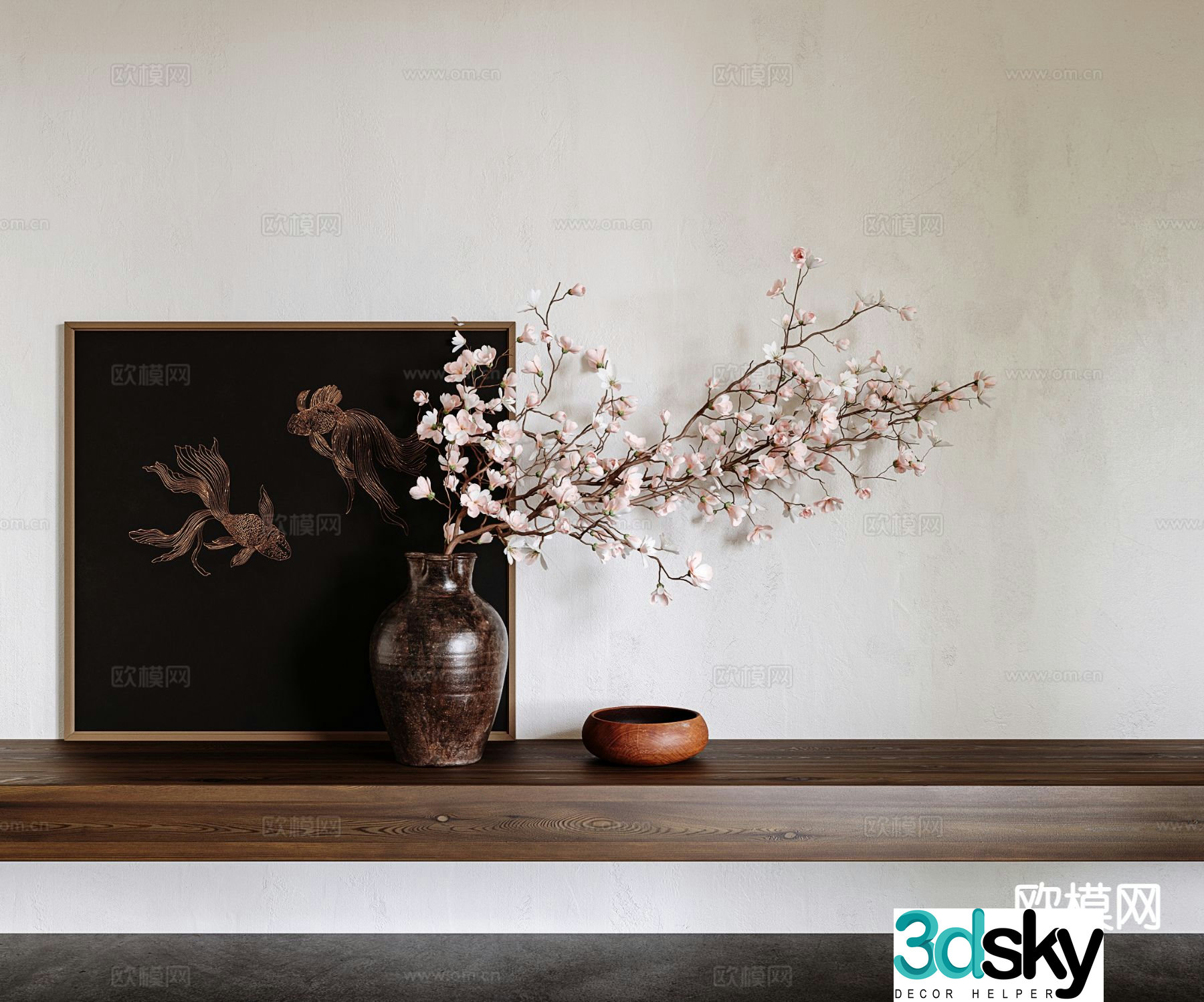 Clay pot vase floral arrangement flowers flower arrangement 3d model