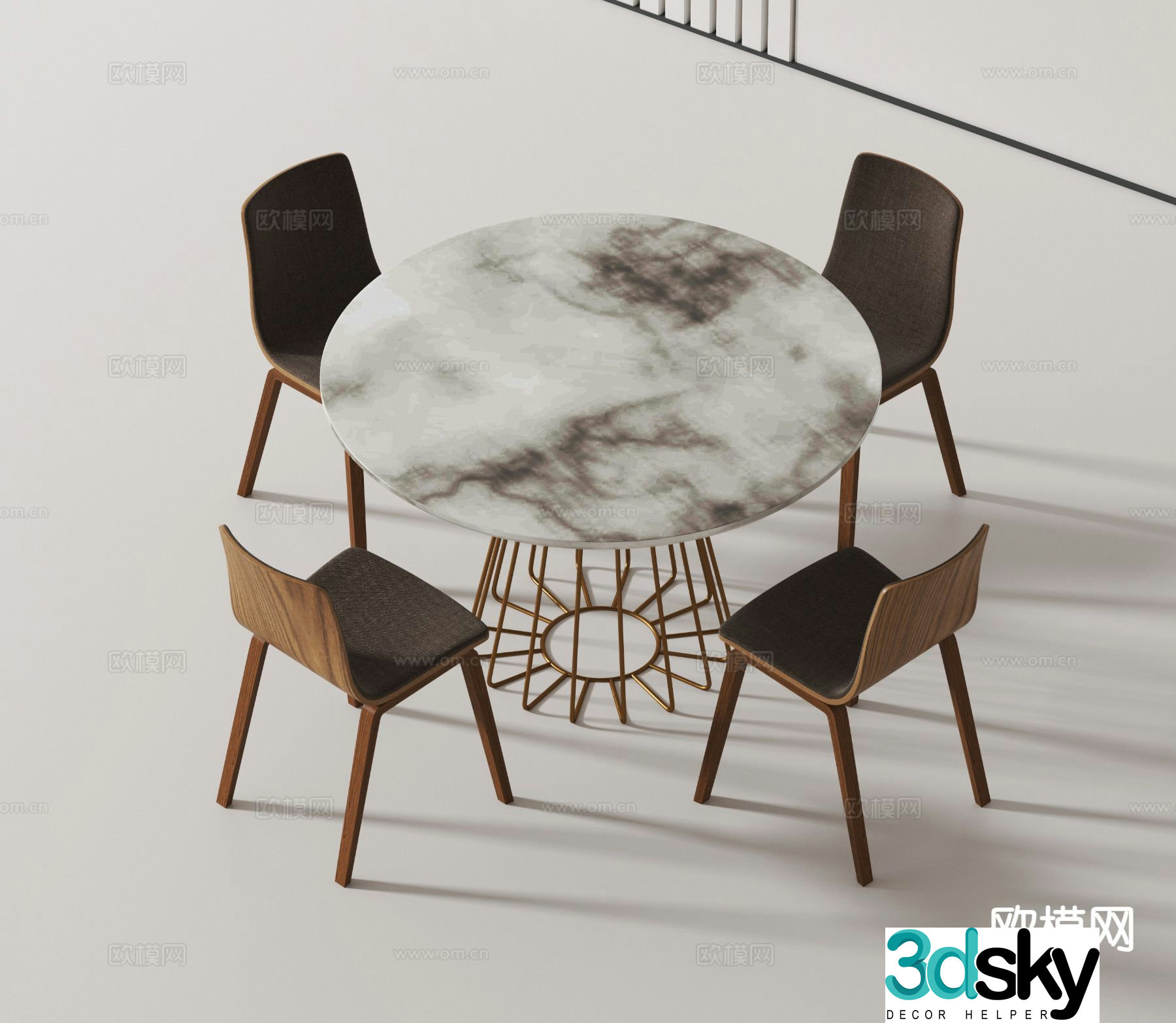 Modern round dining table and chairs 3d model