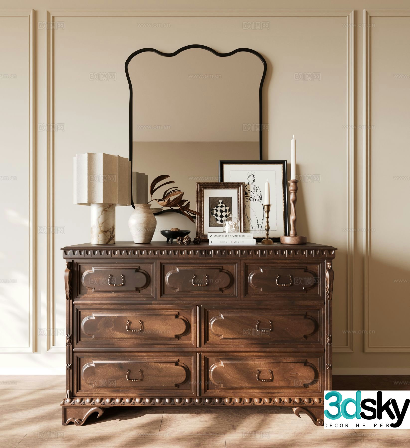 American side cabinet entrance cabinet 3d model