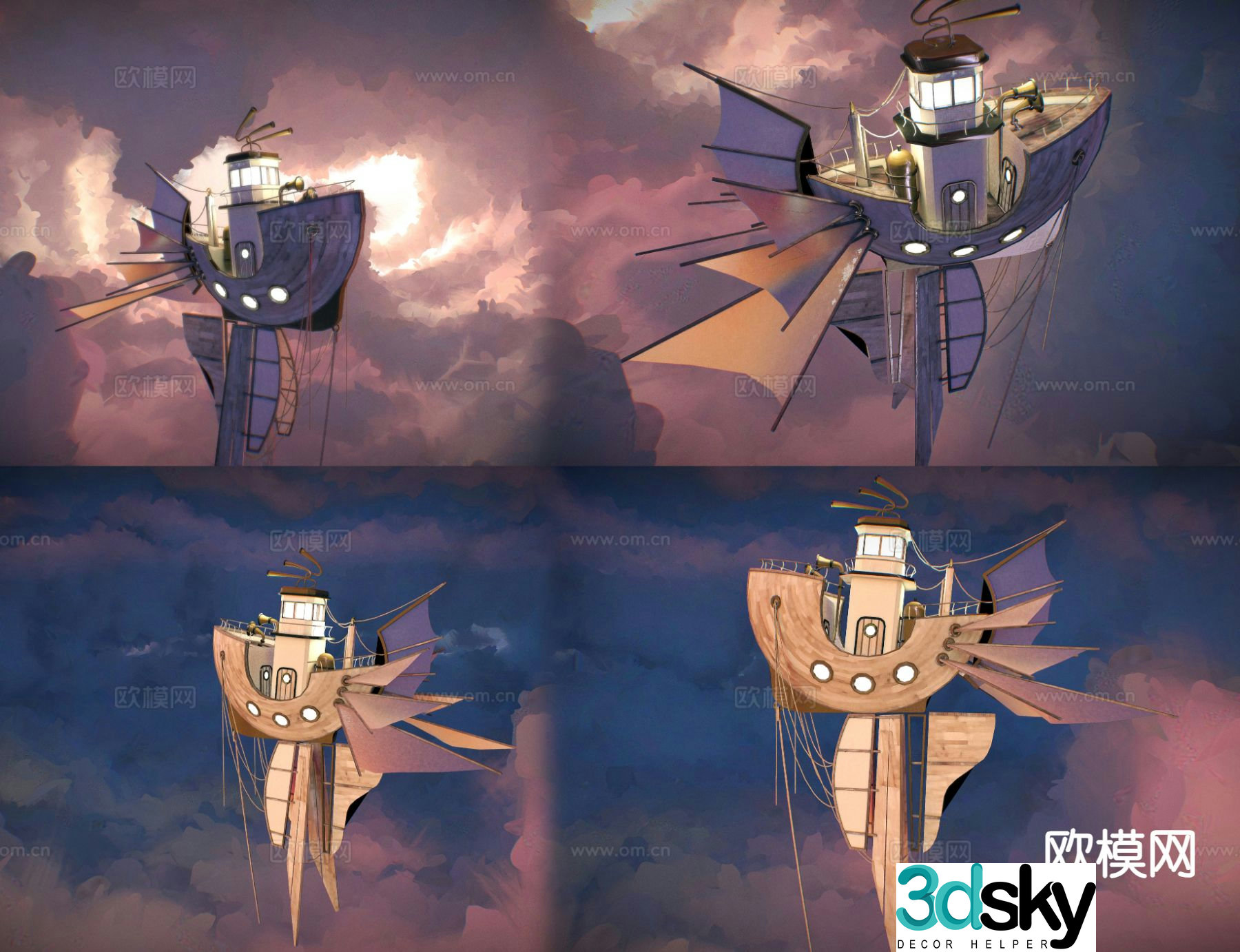 Wooden spaceship hand sculpture art ornament 3D model