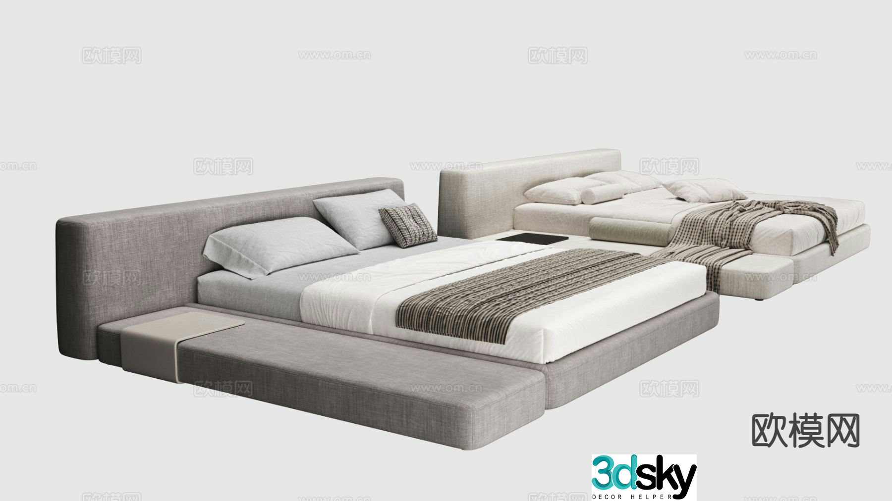 Italian minimalist double bed 3D model